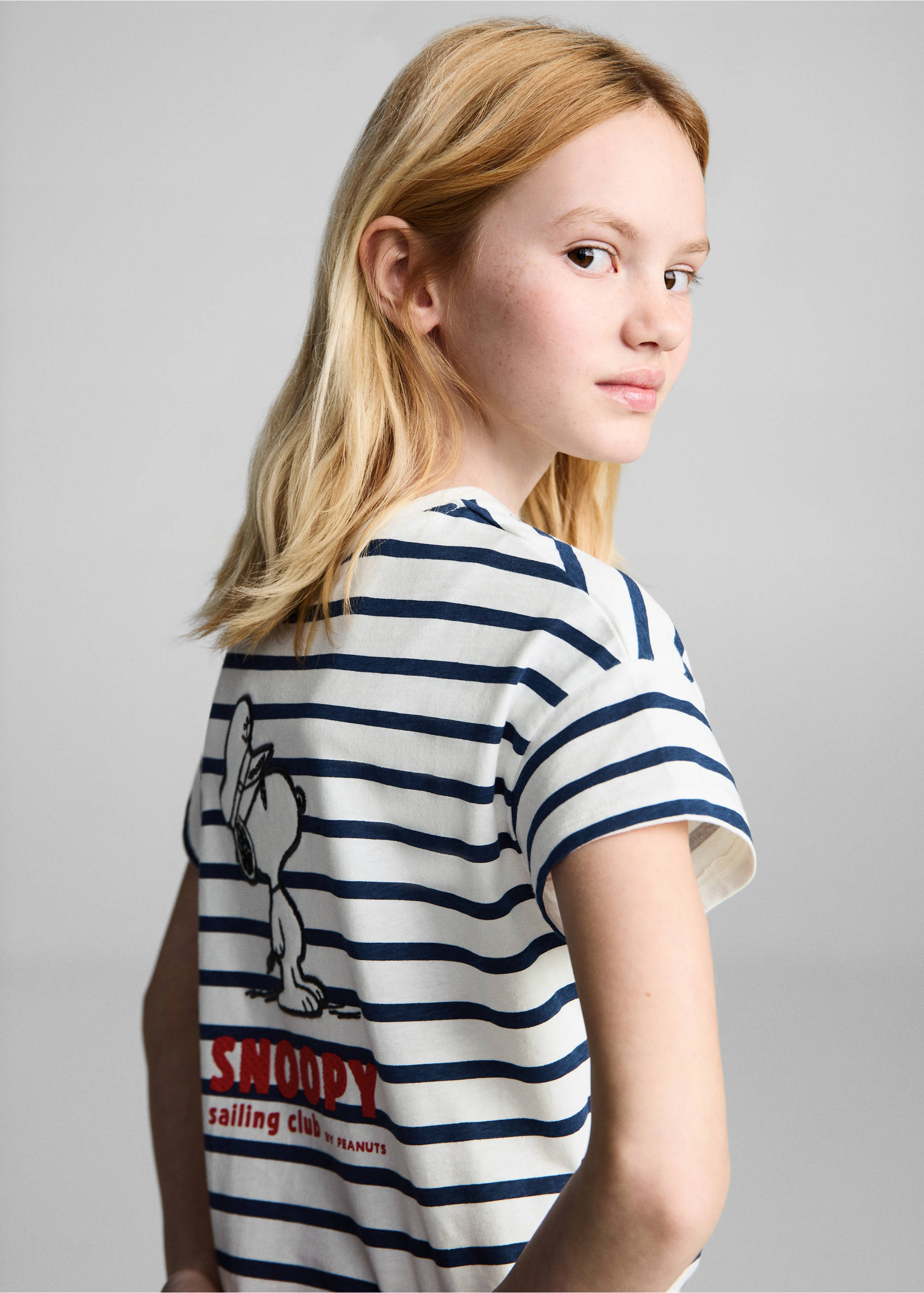 T-shirt Snoopy à rayures nœud - Verso de l’article, Blanc cassé. Ref: 87006365-00.