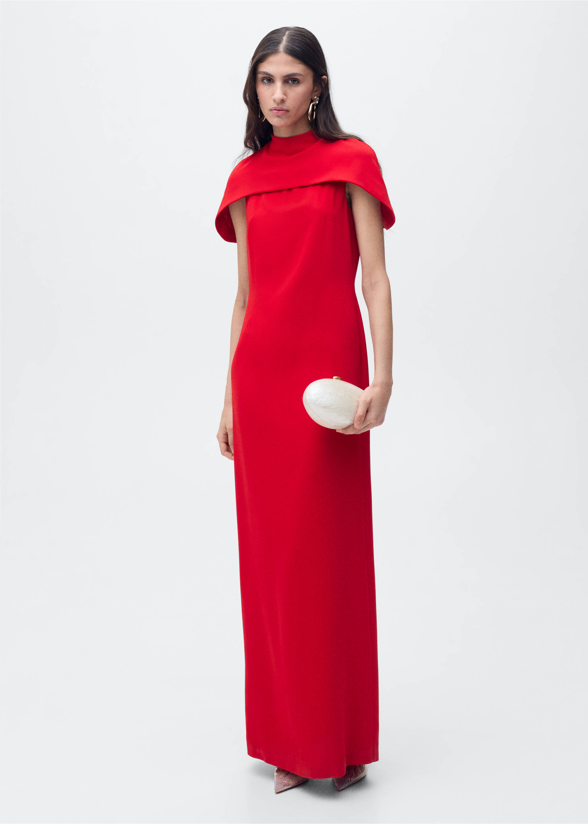 Gerade geschnittenes Kleid mit Umhangkragen - Allgemeine Ansicht, Rot. Ref: 87006381-00.
