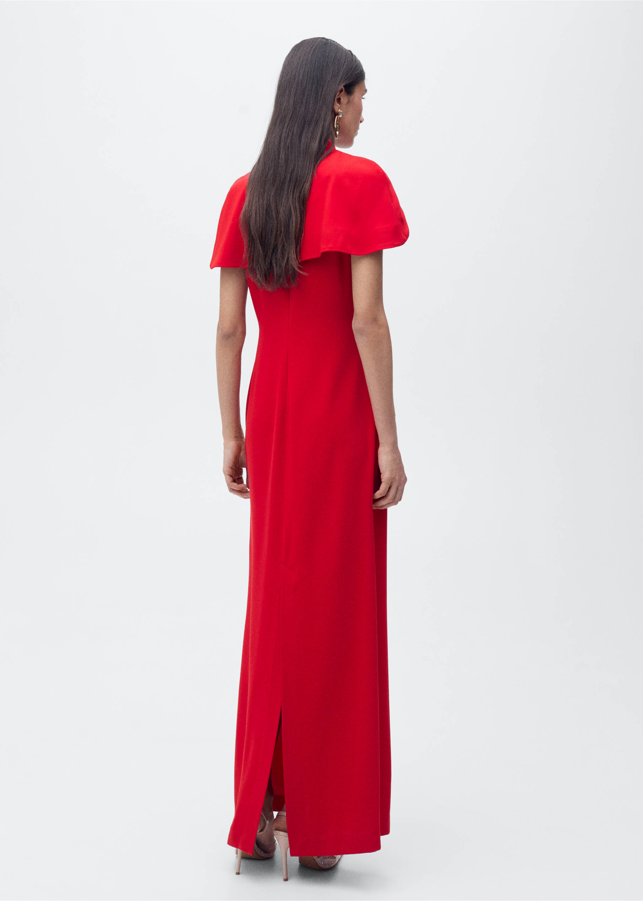 Gerade geschnittenes Kleid mit Umhangkragen - Rückseite des Artikels, Rot. Ref: 87006381-00.