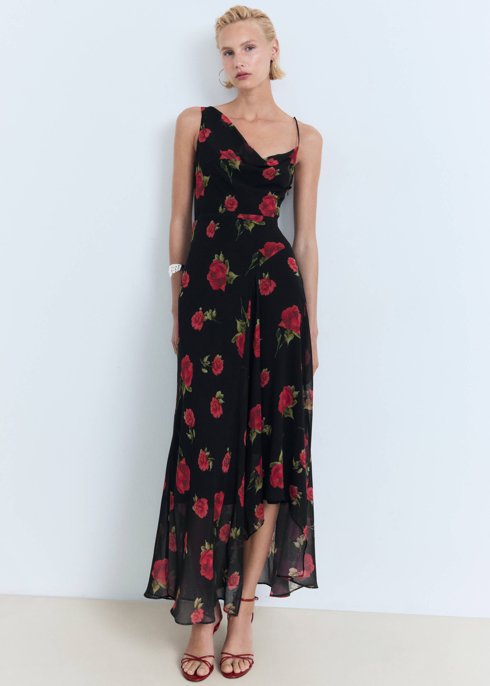 Long floral-print dress - General plane