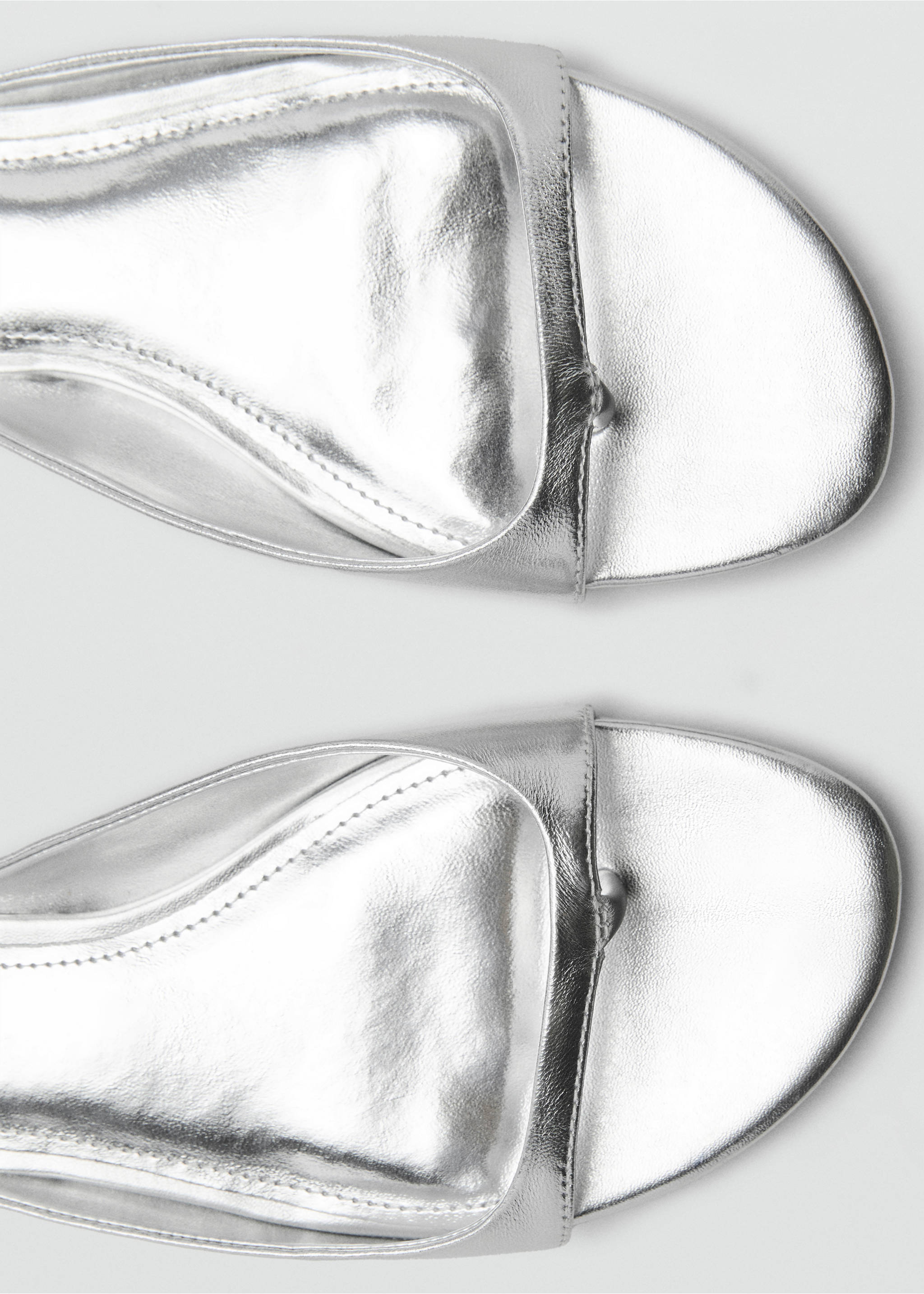 Metallic leather sandals - Details of the article 3, Silver. Ref: 87006713-00.