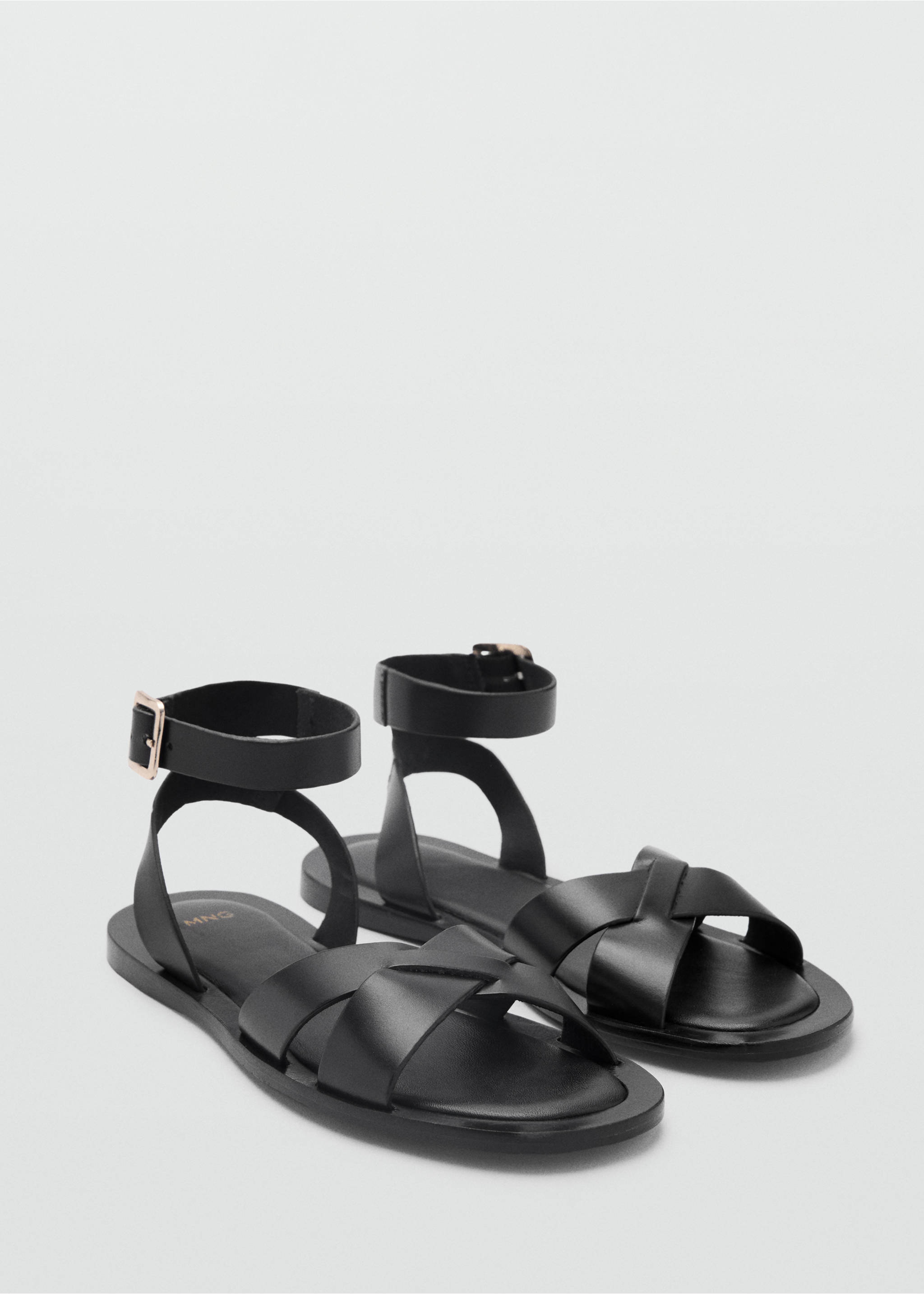 Sandales cuir bride et boucle - Plan moyen, Noir. Ref: 87006714-00.