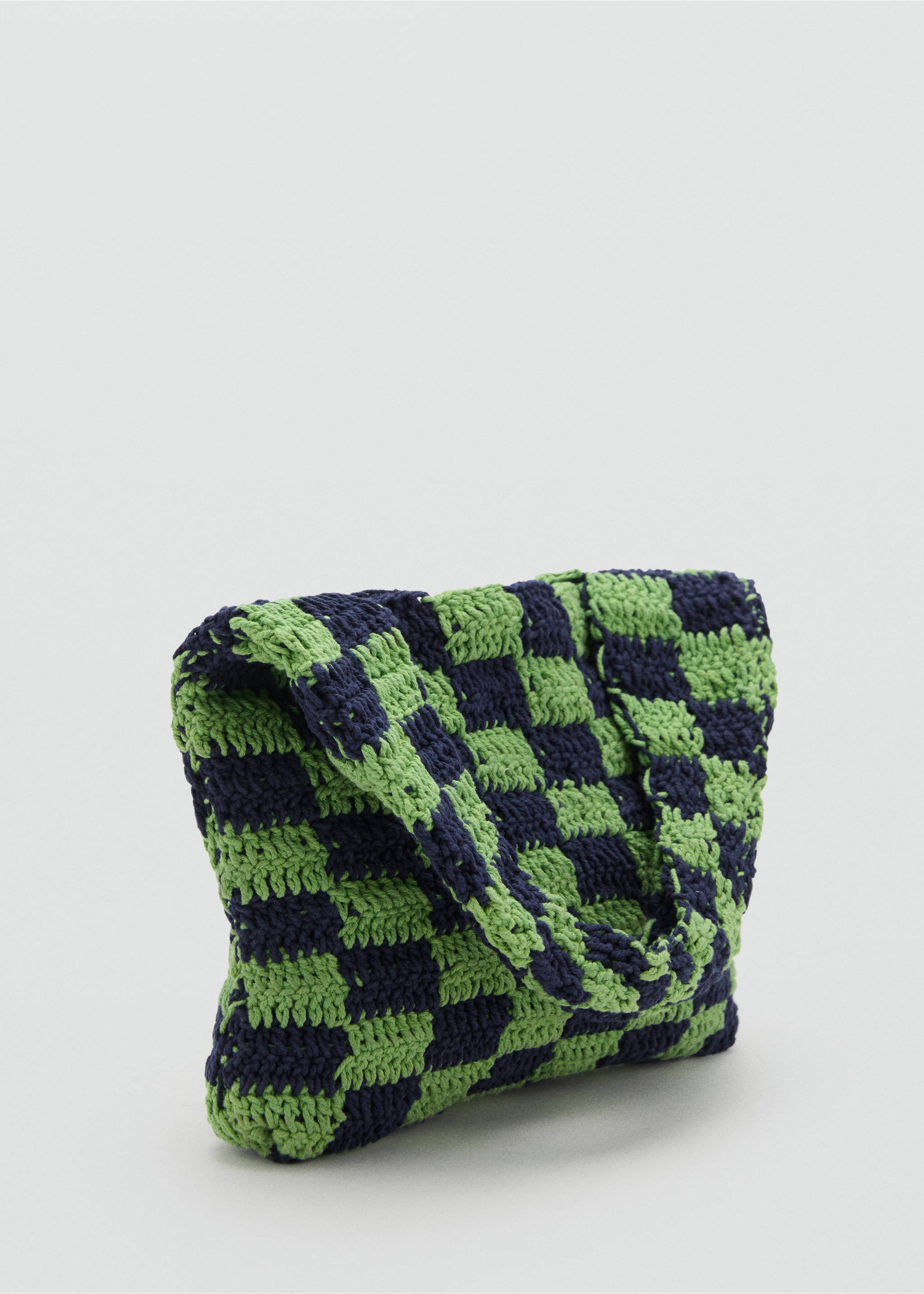 Häkeltasche mit Karo-Muster - Mittlere Ansicht, Blau. Ref: 87006717-00.