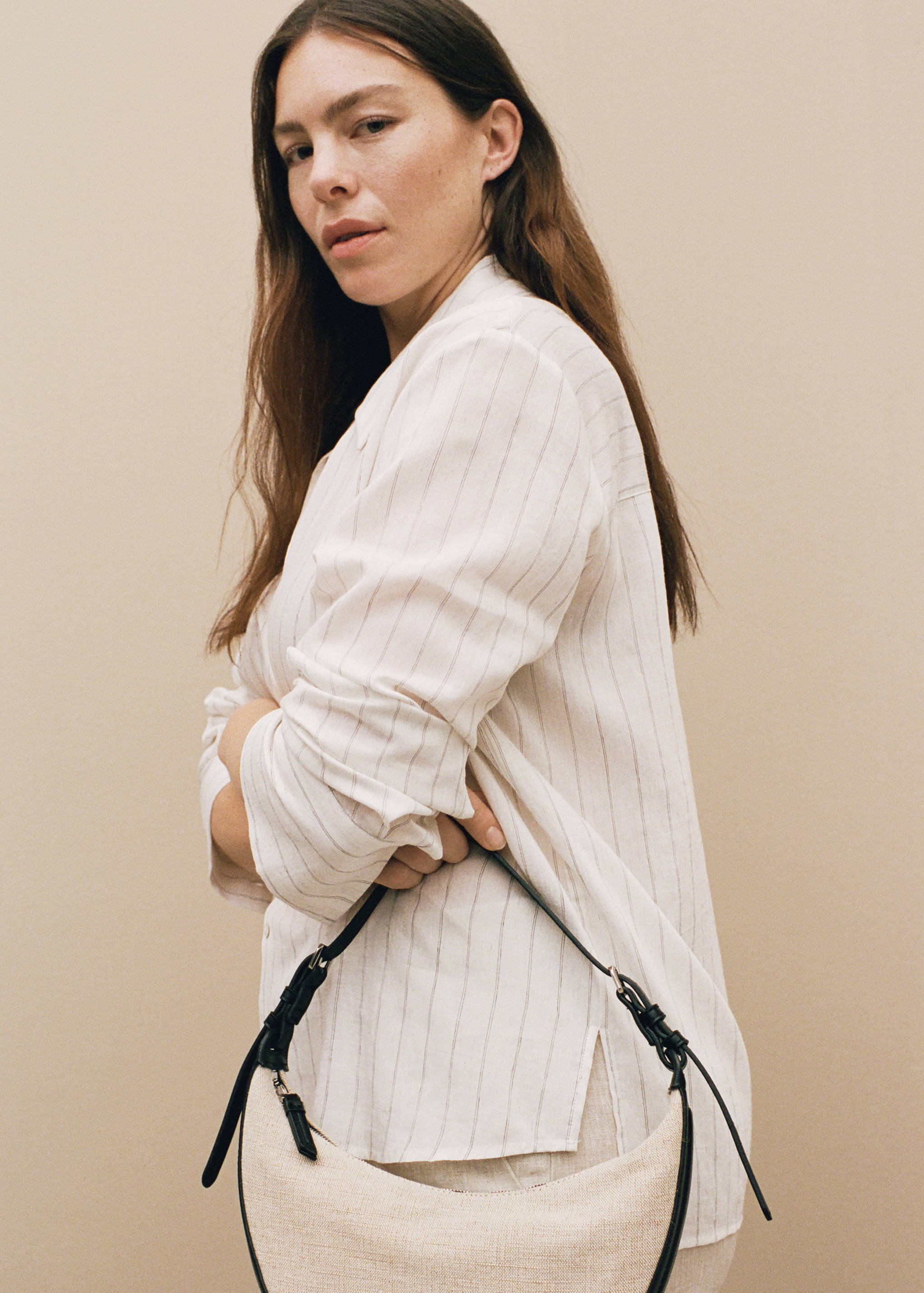 Mini oval linen-blend shoulder bag - General plane