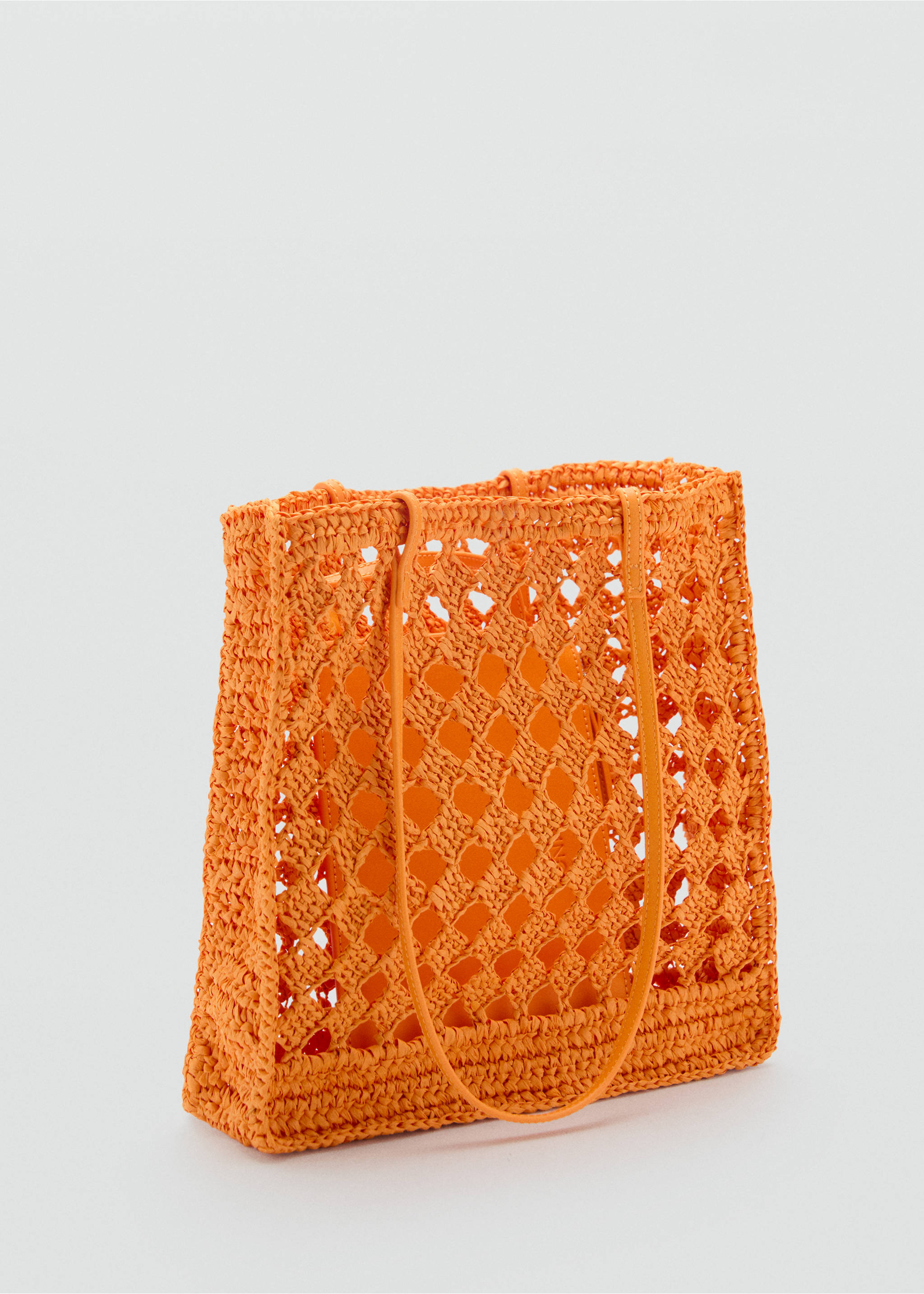 Sac cabas fibre naturelle ajouré - Plan moyen, Orange. Ref: 87007171-00.