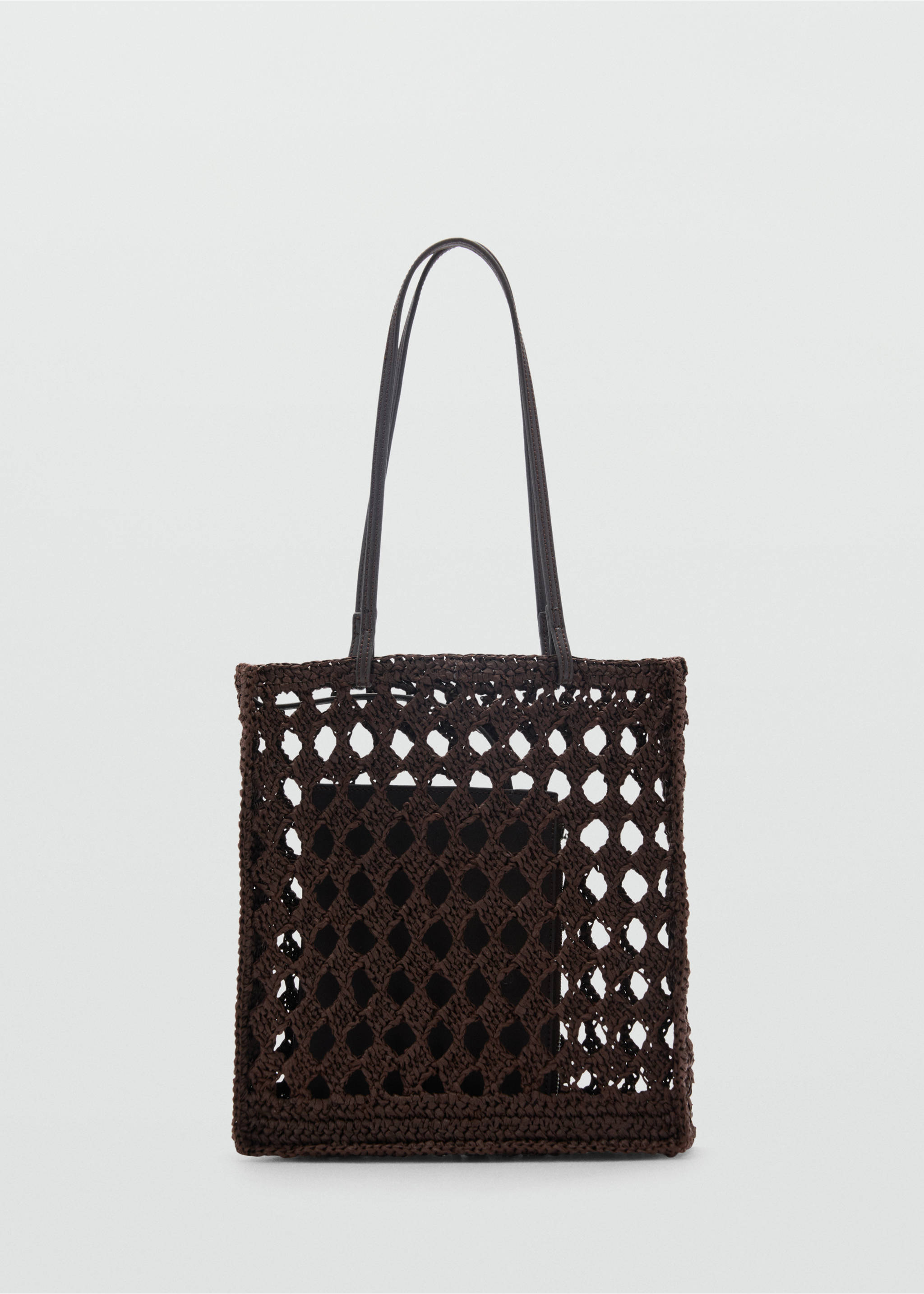 Natural fibre openwork shopper bag - Article without model, Chocolate. Ref: 87007171-00.