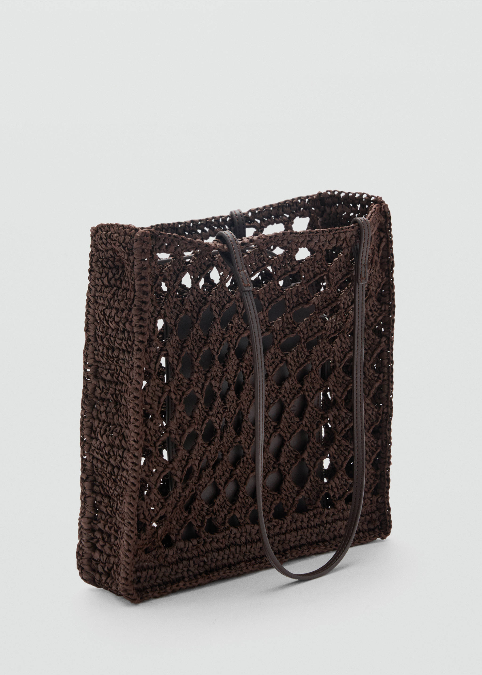 Natural fibre openwork shopper bag - Medium plane, Chocolate. Ref: 87007171-00.
