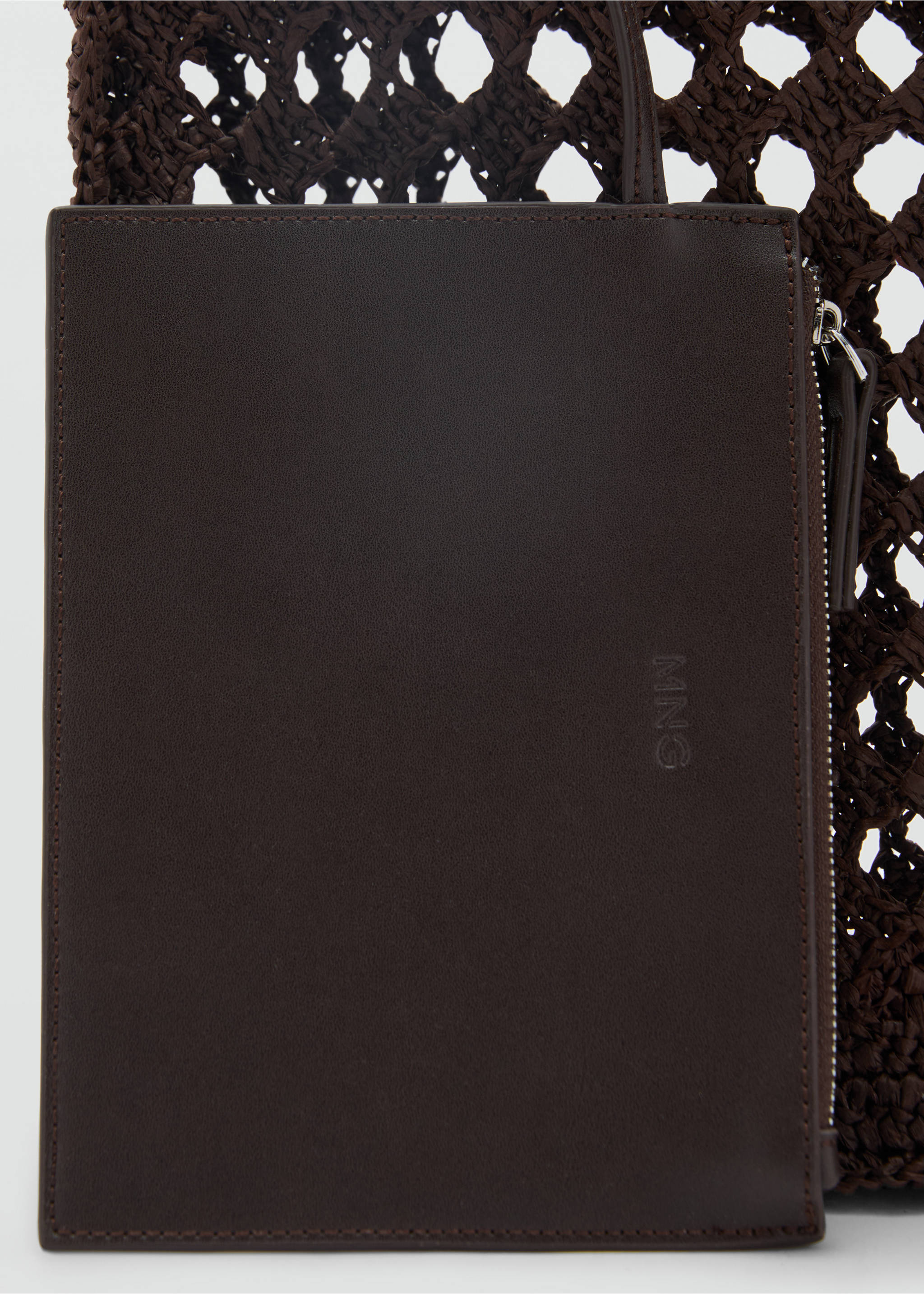 Natural fibre openwork shopper bag - Details of the article 1, Chocolate. Ref: 87007171-00.