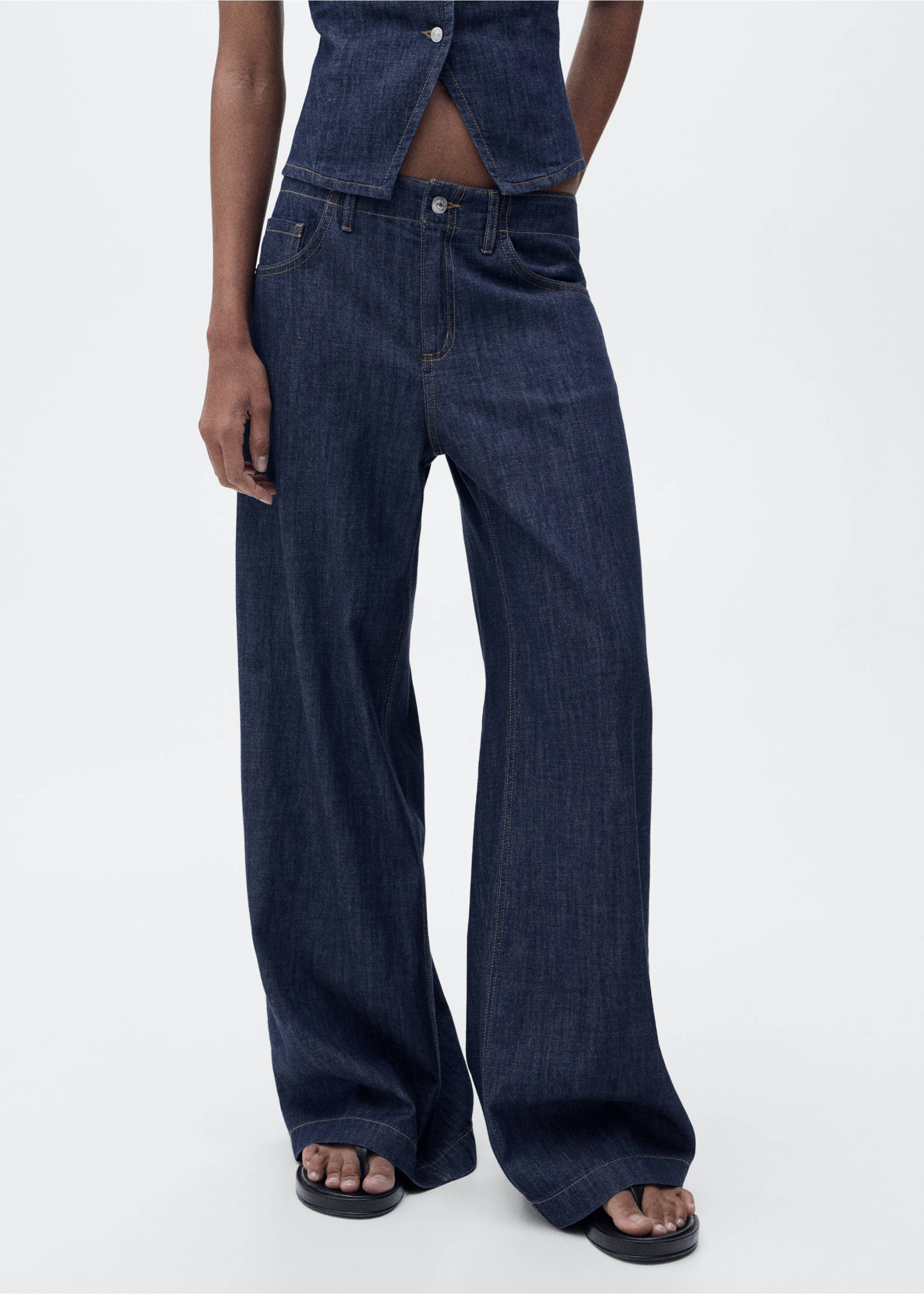 Wide leg mid-rise jeans - Medium plane, Open Blue. Ref: 87007182-00.