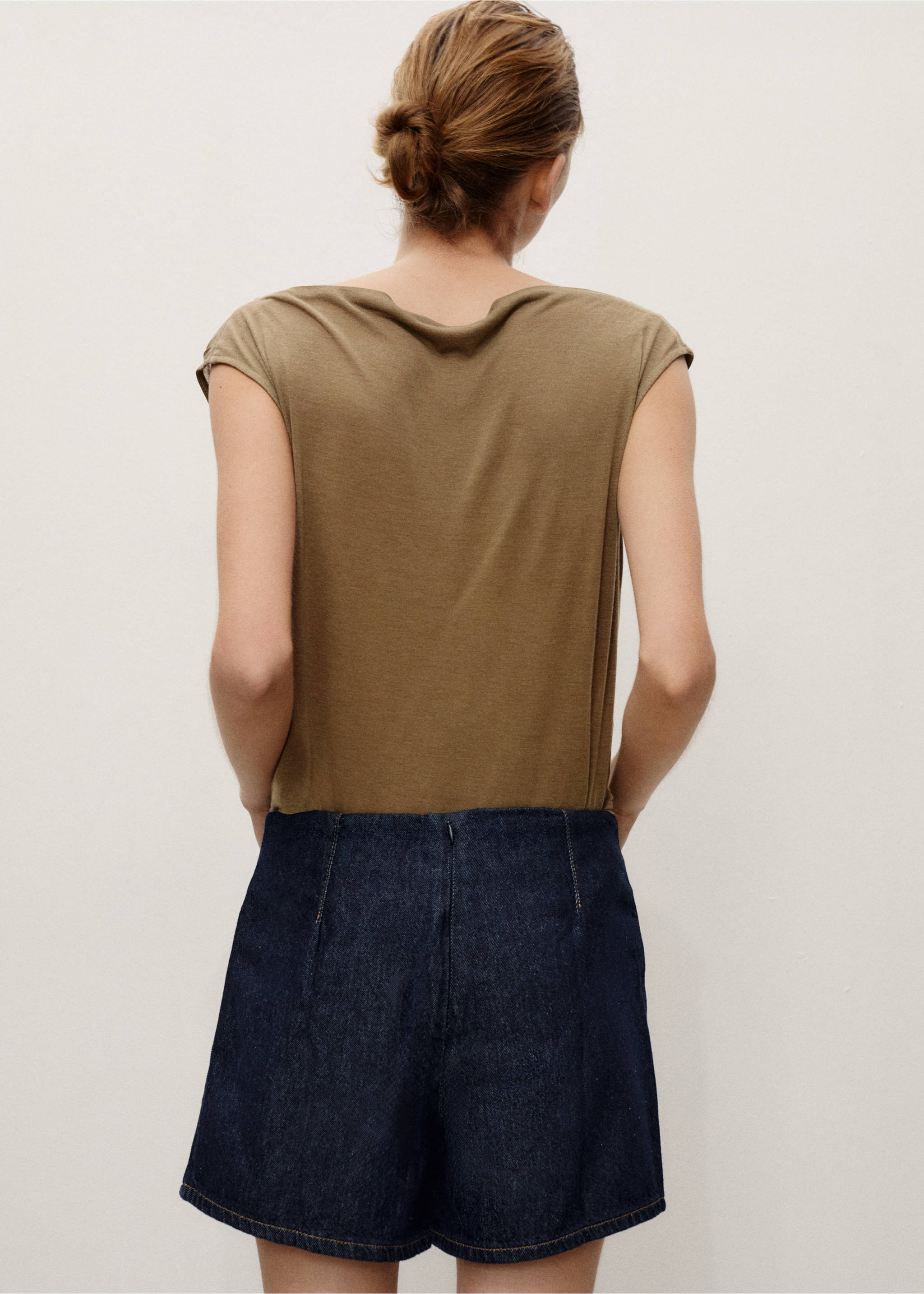 Falda pantalón denim cruzada - Reverso del artículo, Azul. Ref: 87007186-00.