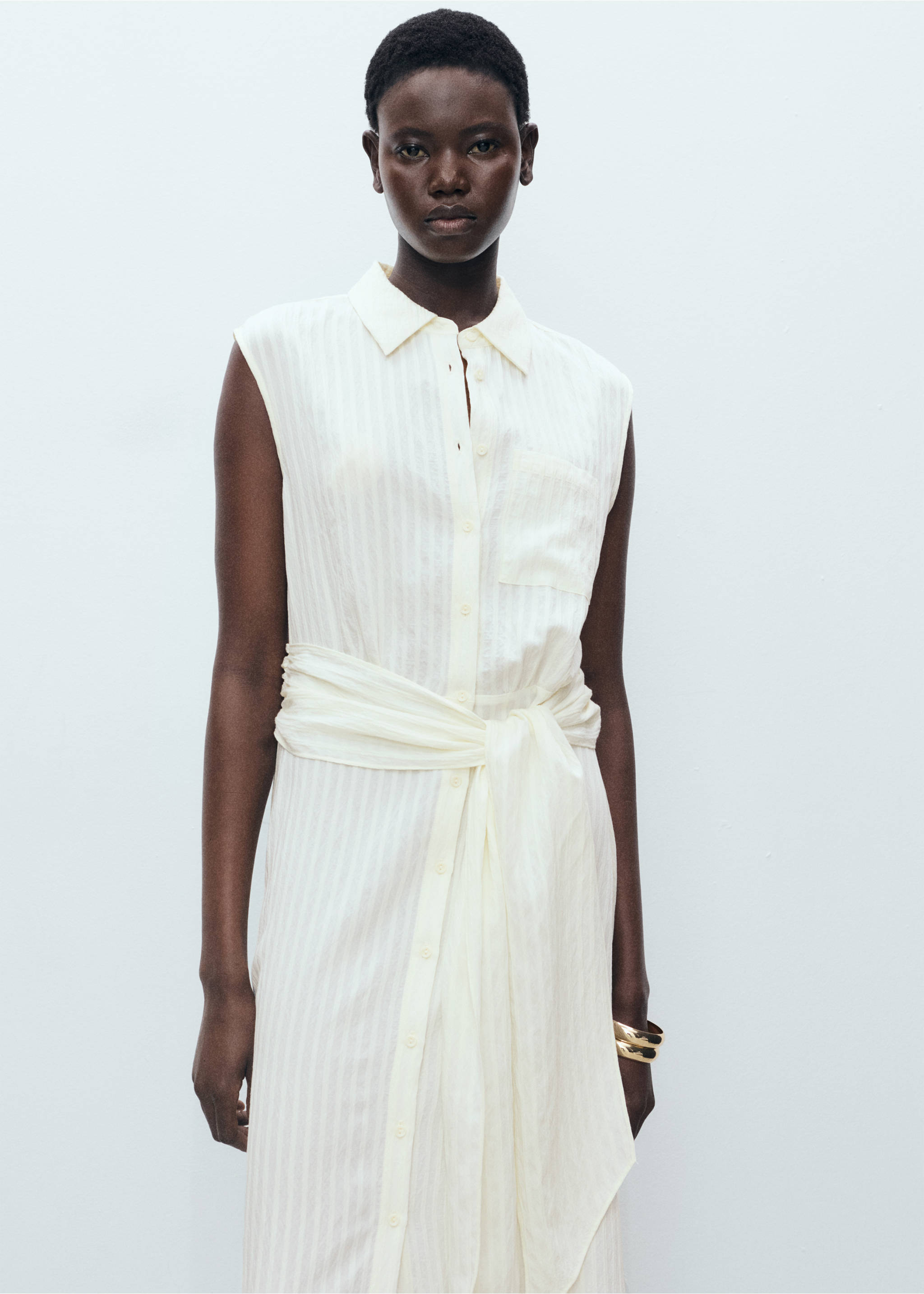 Robe chemisier nœud - Plan moyen, Écru. Ref: 87007188-00.