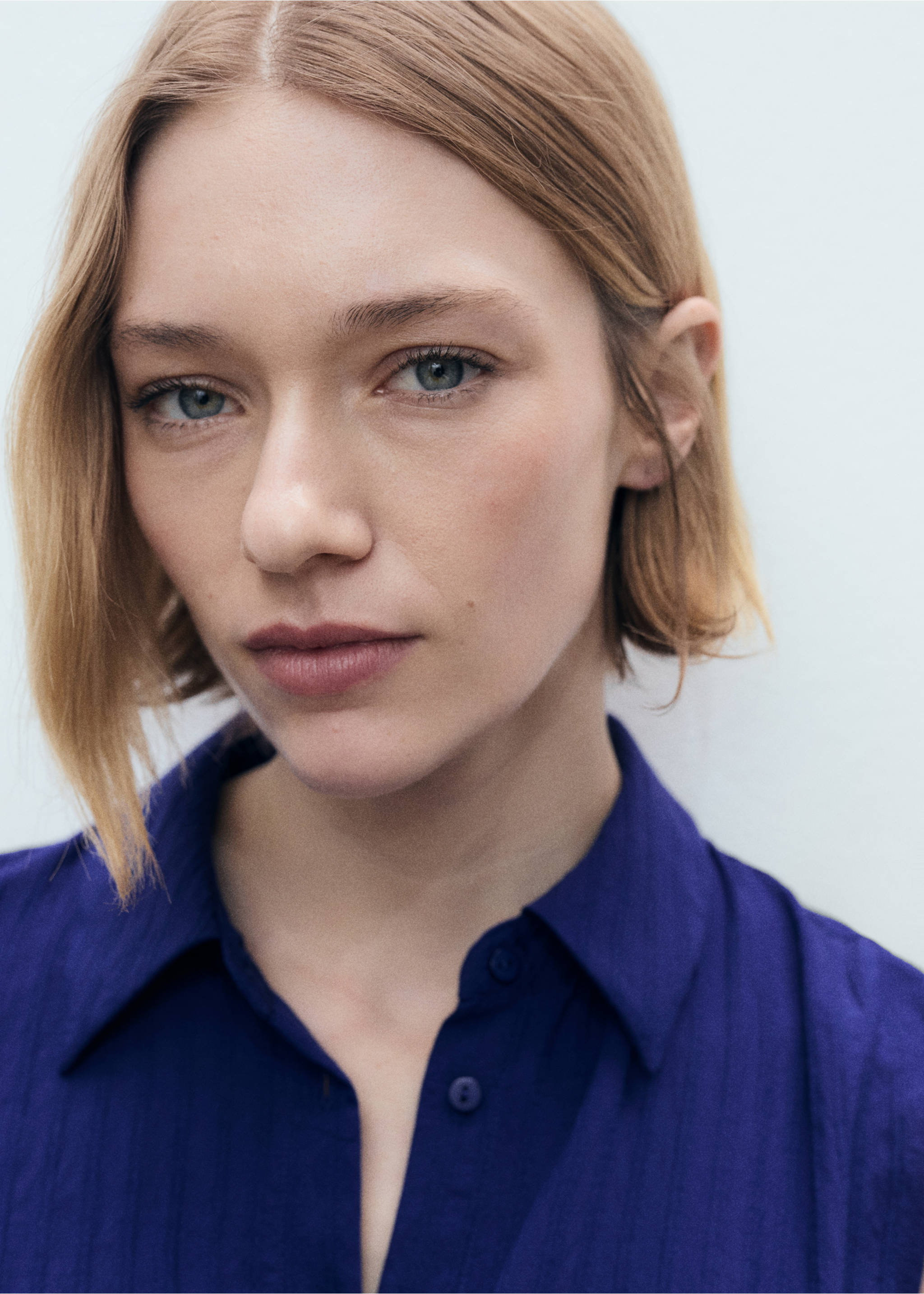 Bow shirt dress - Details of the article 1, Blue. Ref: 87007188-00.