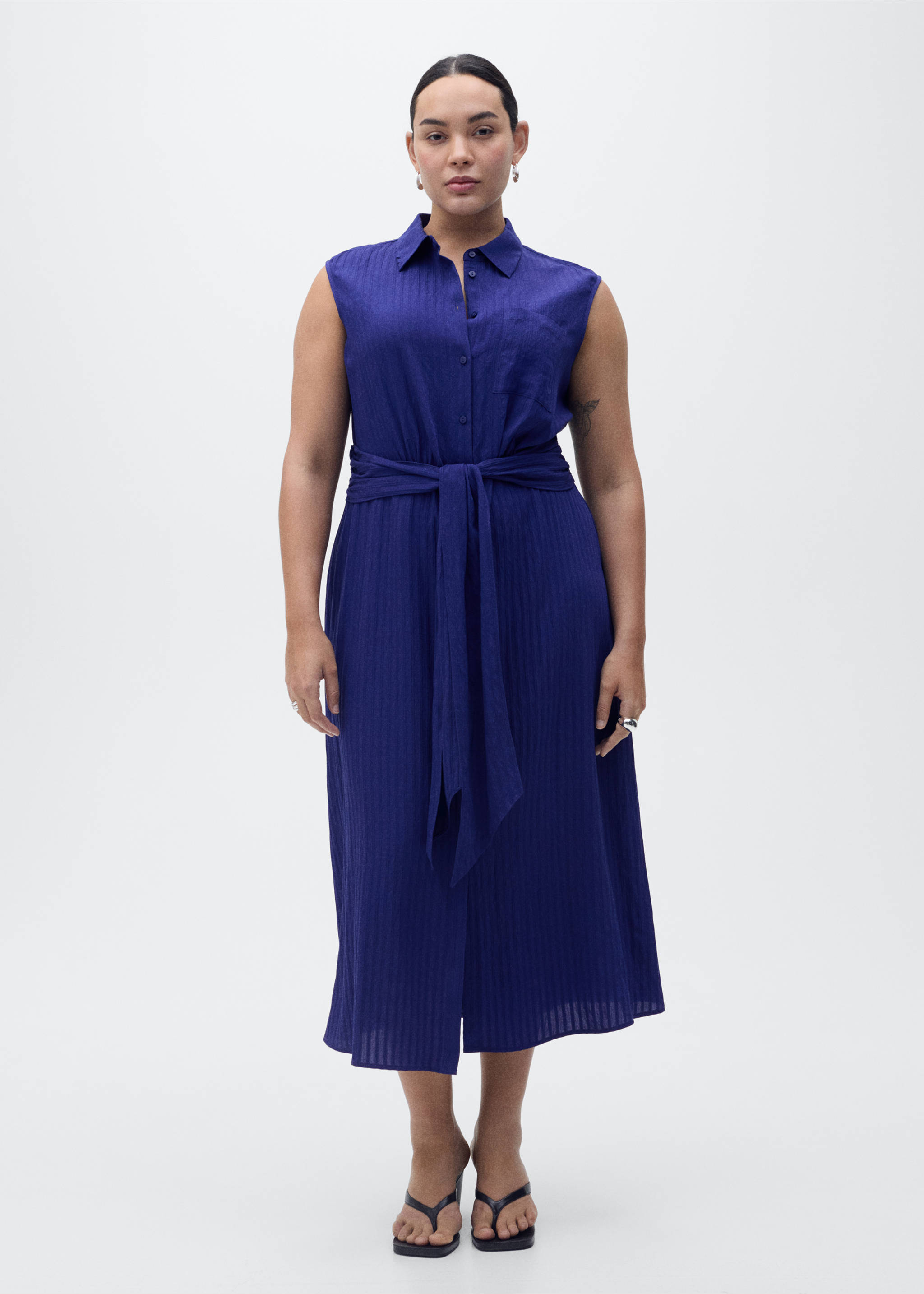 Bow shirt dress - Details of the article 3, Blue. Ref: 87007188-00.