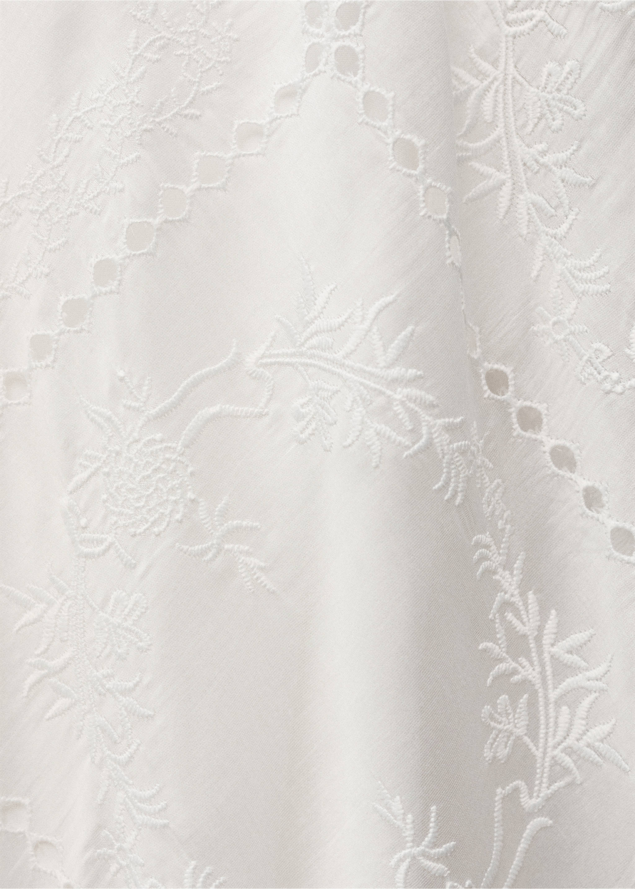Embroidered dress with openwork details - Details of the article 8, White. Ref: 87007189-00.