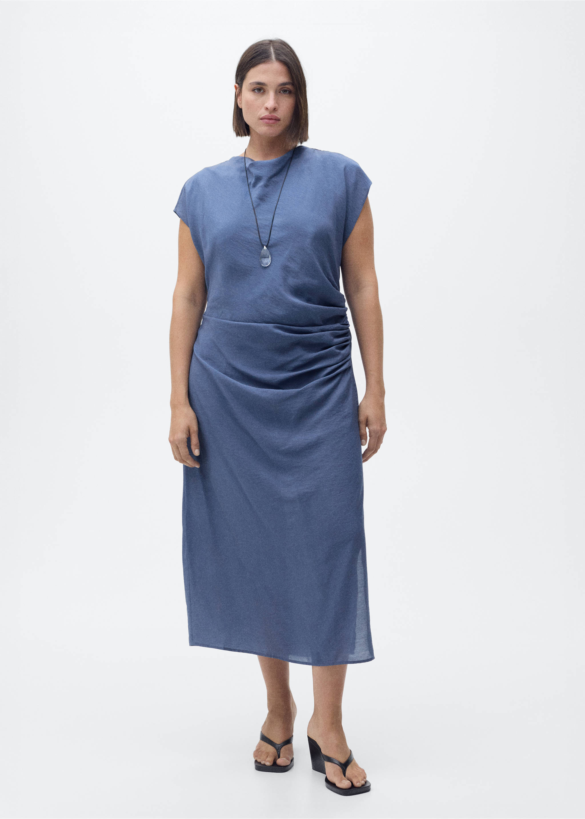 Draped straight dress - Details of the article 3, Indigo Blue. Ref: 87007190-00.