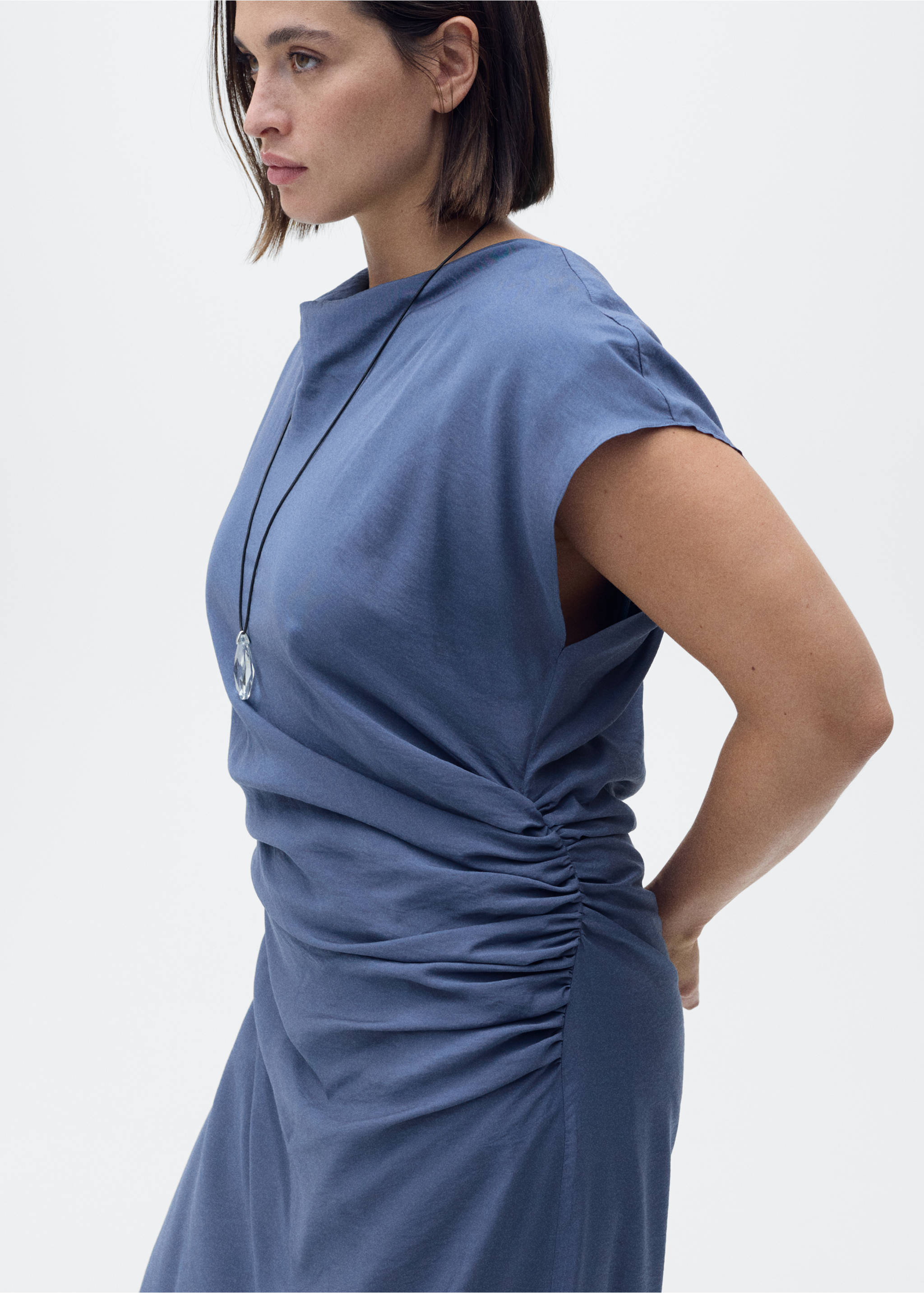 Draped straight dress - Details of the article 5, Indigo Blue. Ref: 87007190-00.