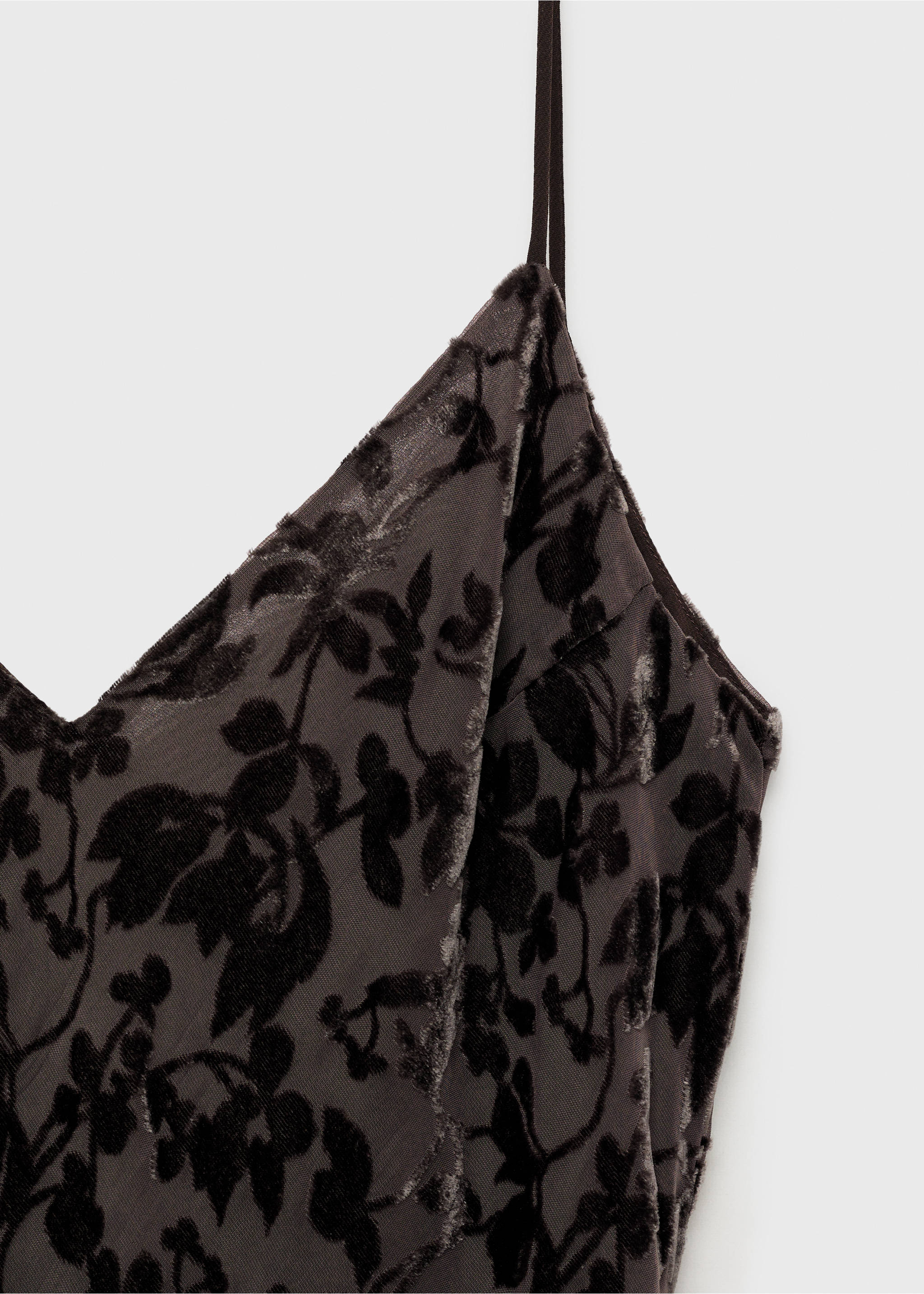 Sukienka z kwiatowego materiału devoré - Szczegóły artykułu 8, Czekoladowy. Ref: 87007191-00.