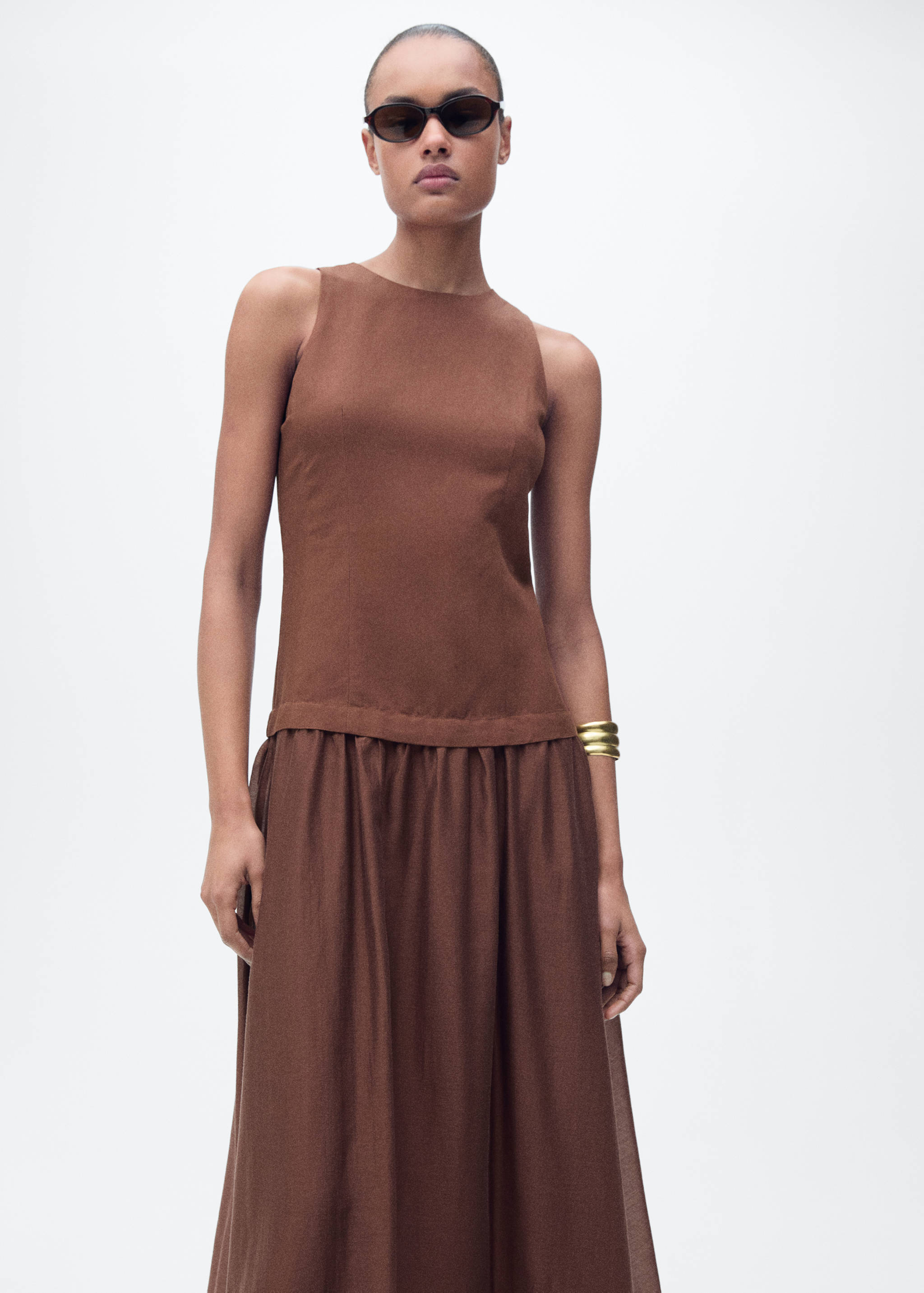 Combined fabric midi-dress - Medium plane