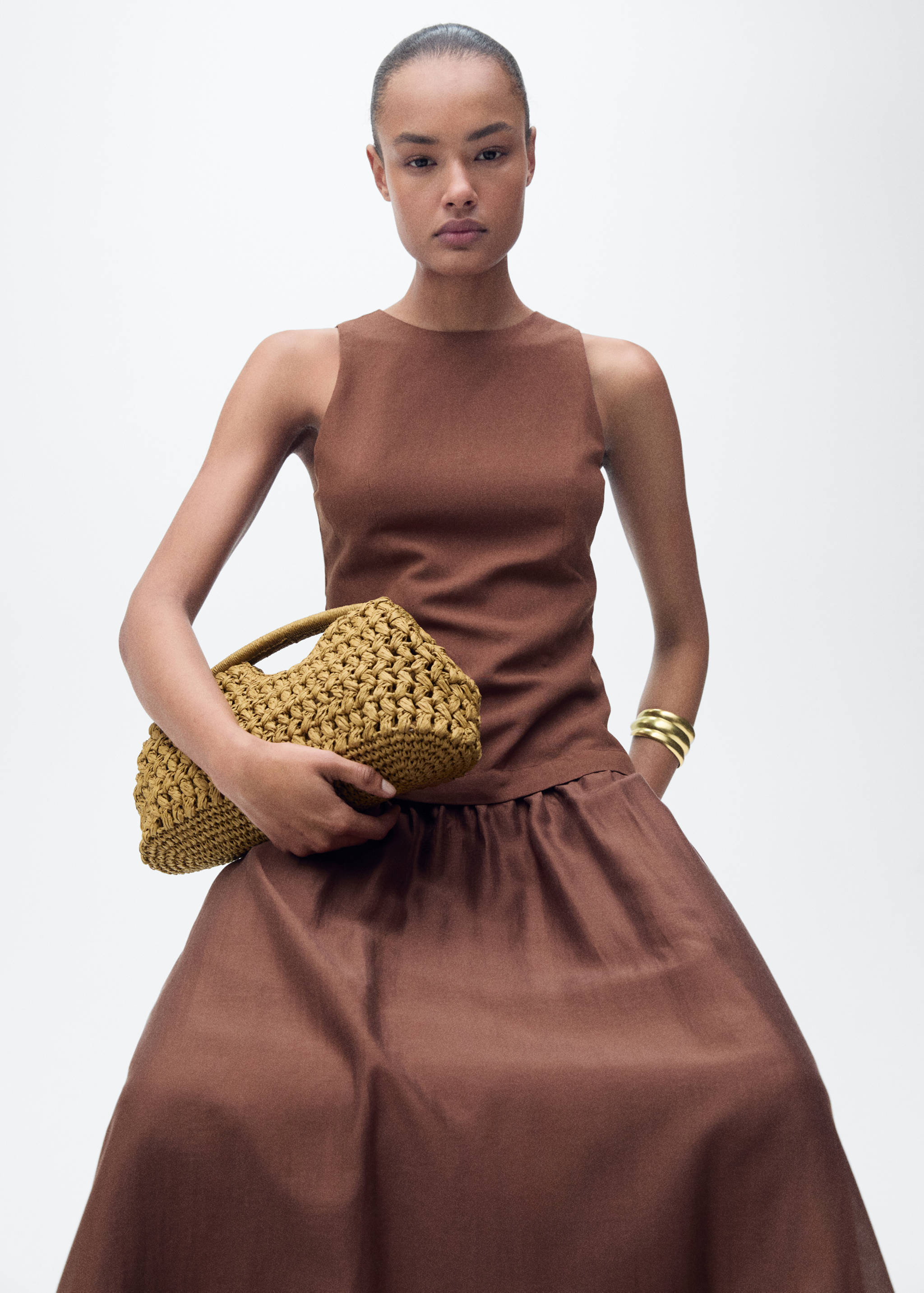 Combined fabric midi-dress - Details of the article 2