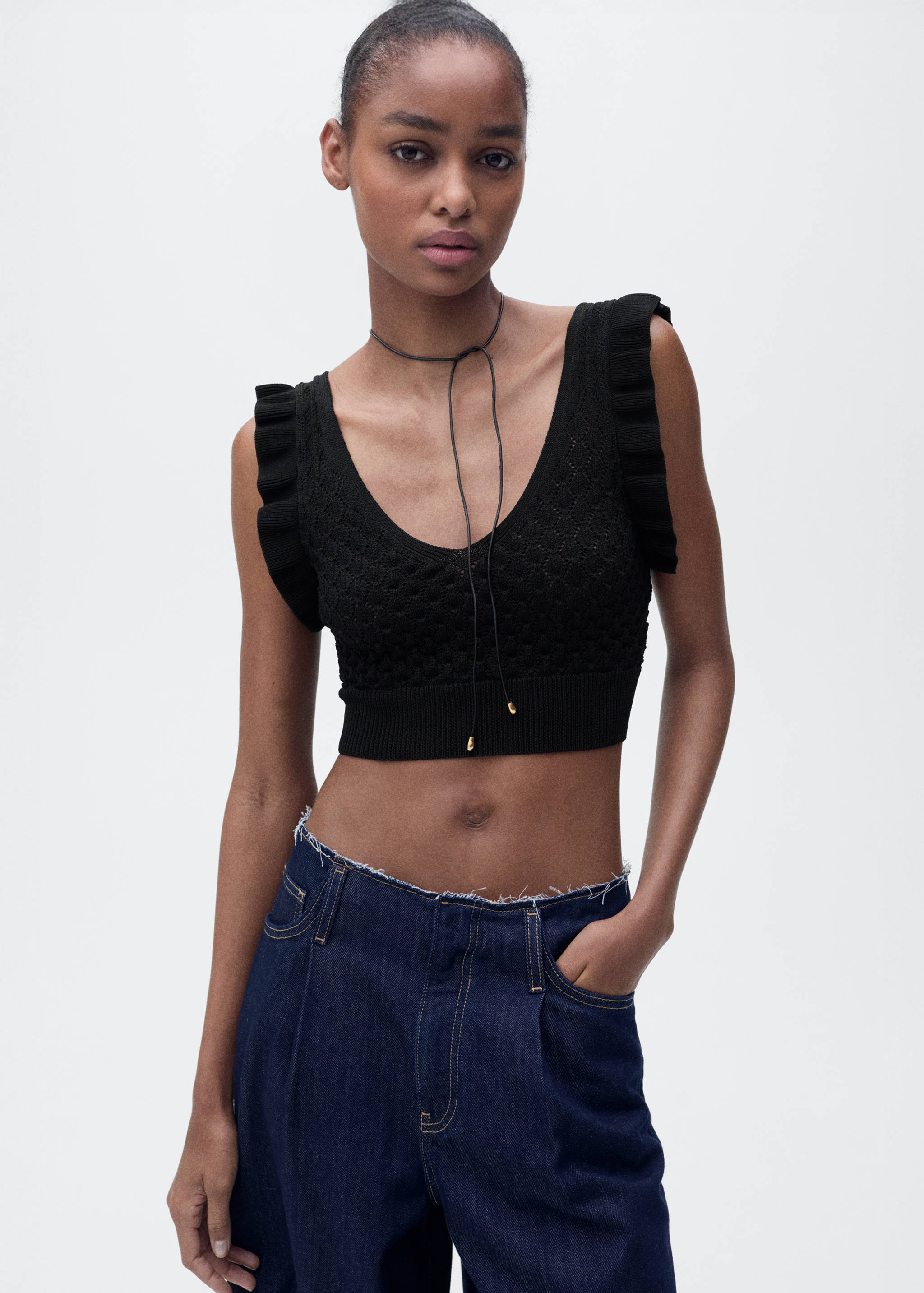 Crop-Top mit rückwärtiger Schleife - Mittlere Ansicht