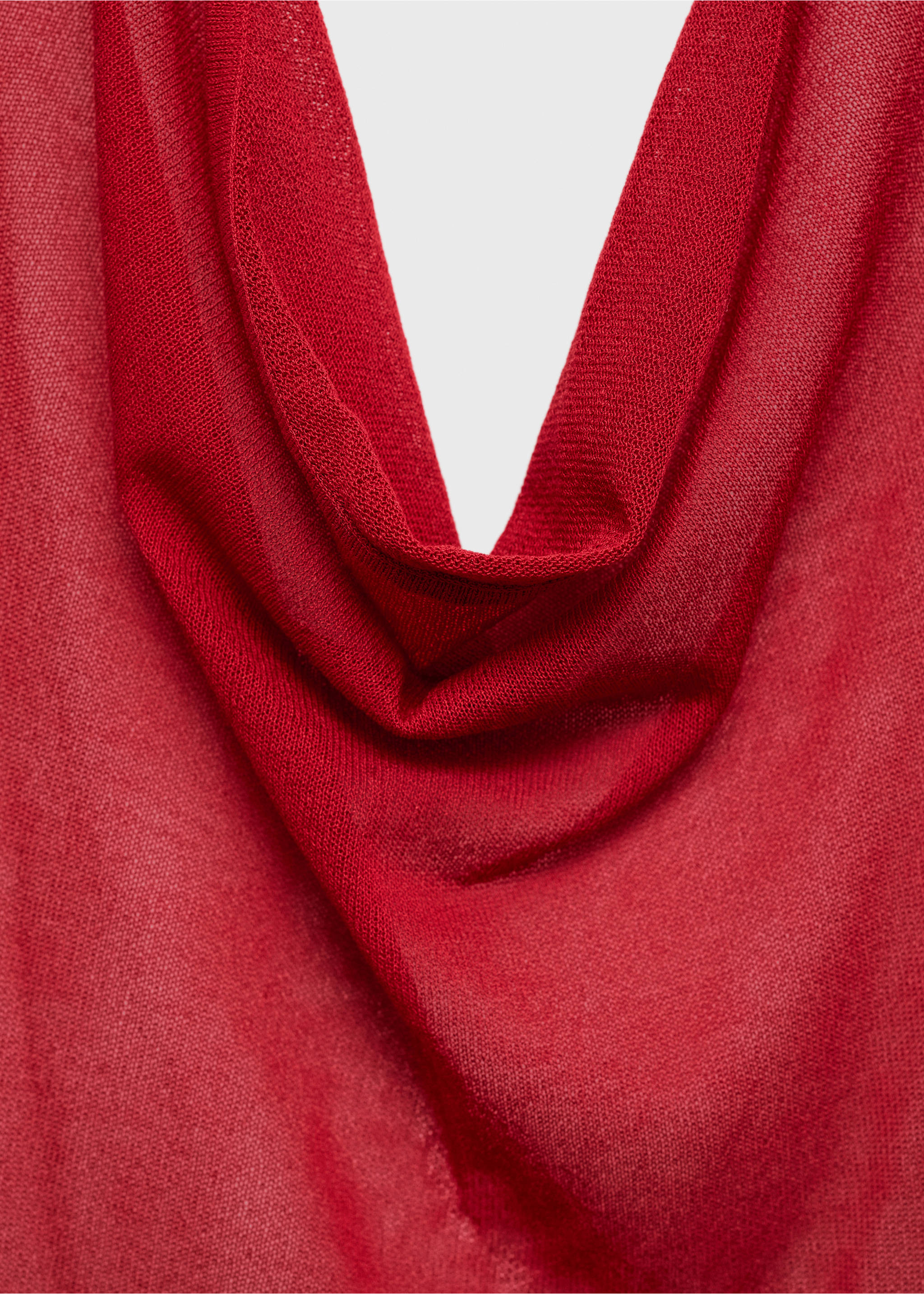 Draped knitted top with open back - Details of the article 8, Red. Ref: 87007198-00.