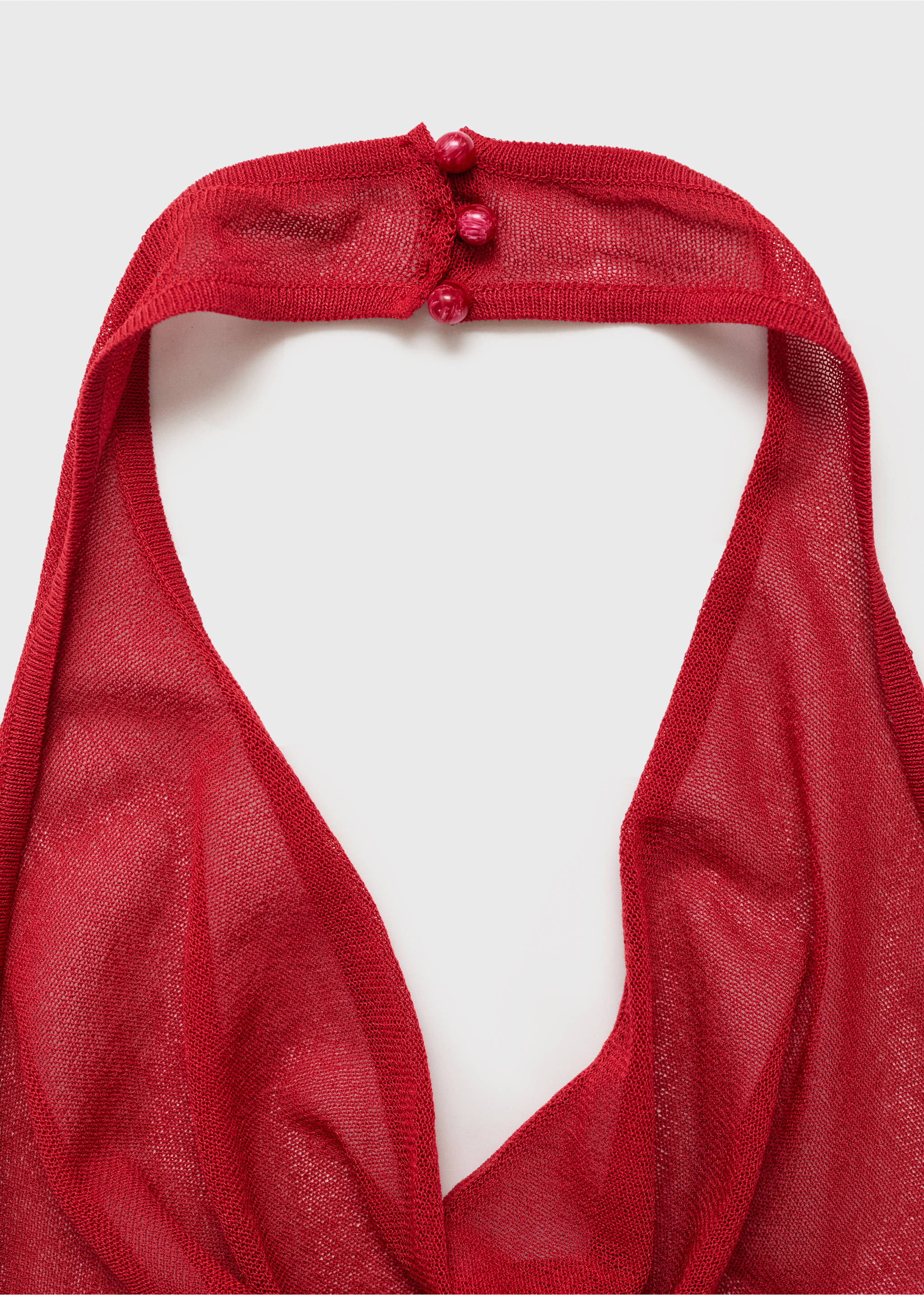 Draped knitted top with open back - Details of the article 0, Red. Ref: 87007198-00.