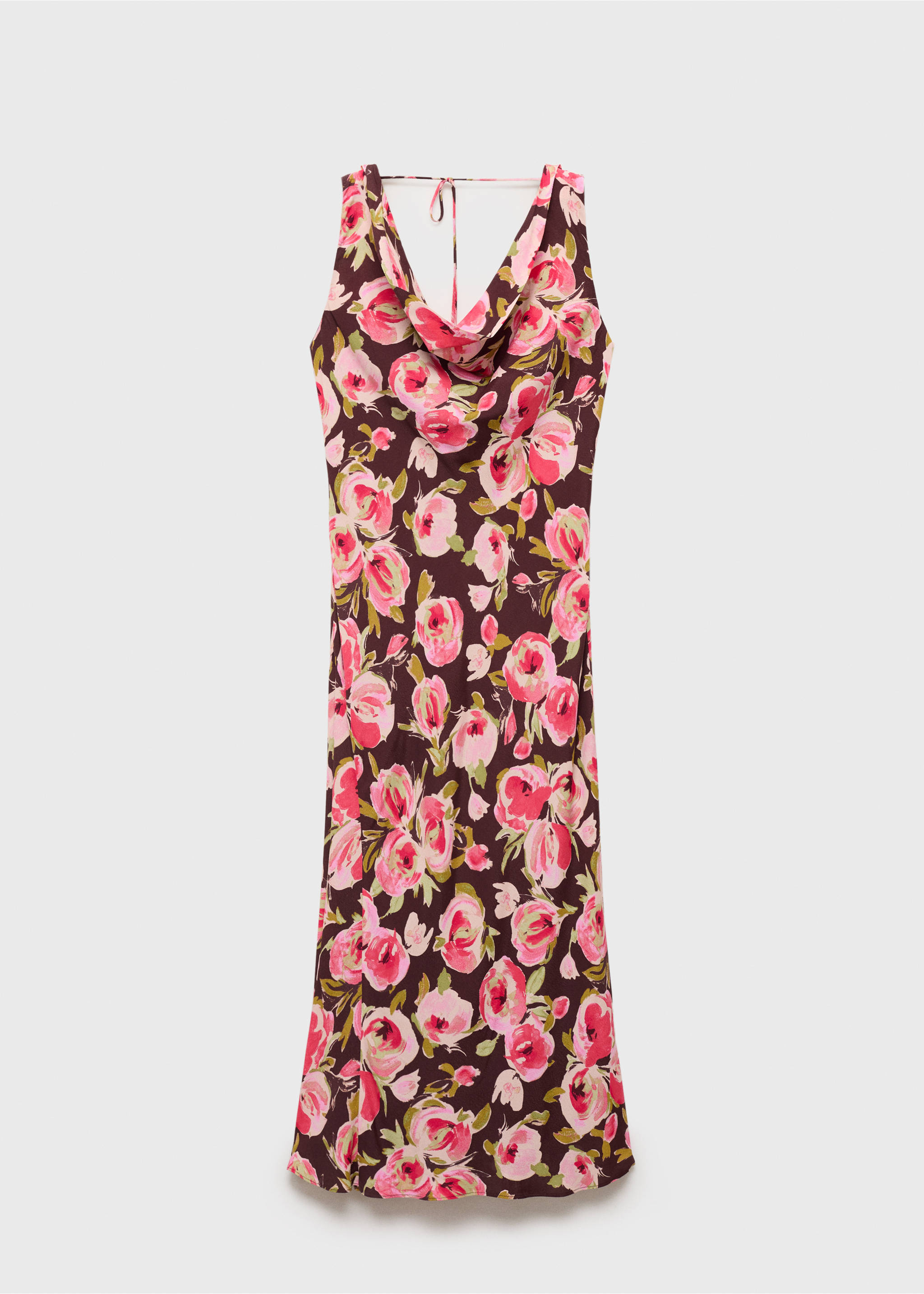 Floral dress with draped neck - Article without model, Brown. Ref: 87007200-00.