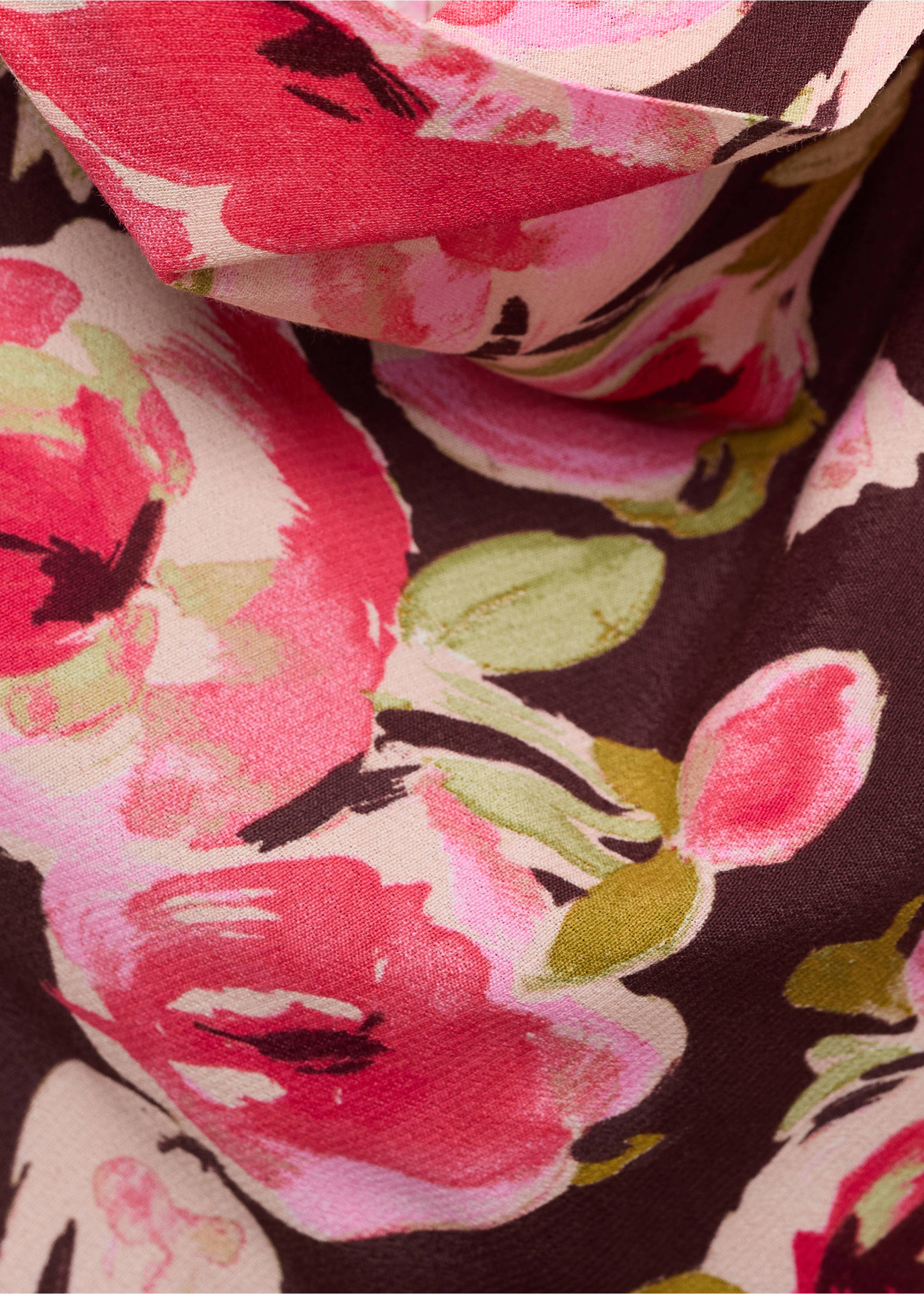 Floral dress with draped neck - Details of the article 8, Brown. Ref: 87007200-00.