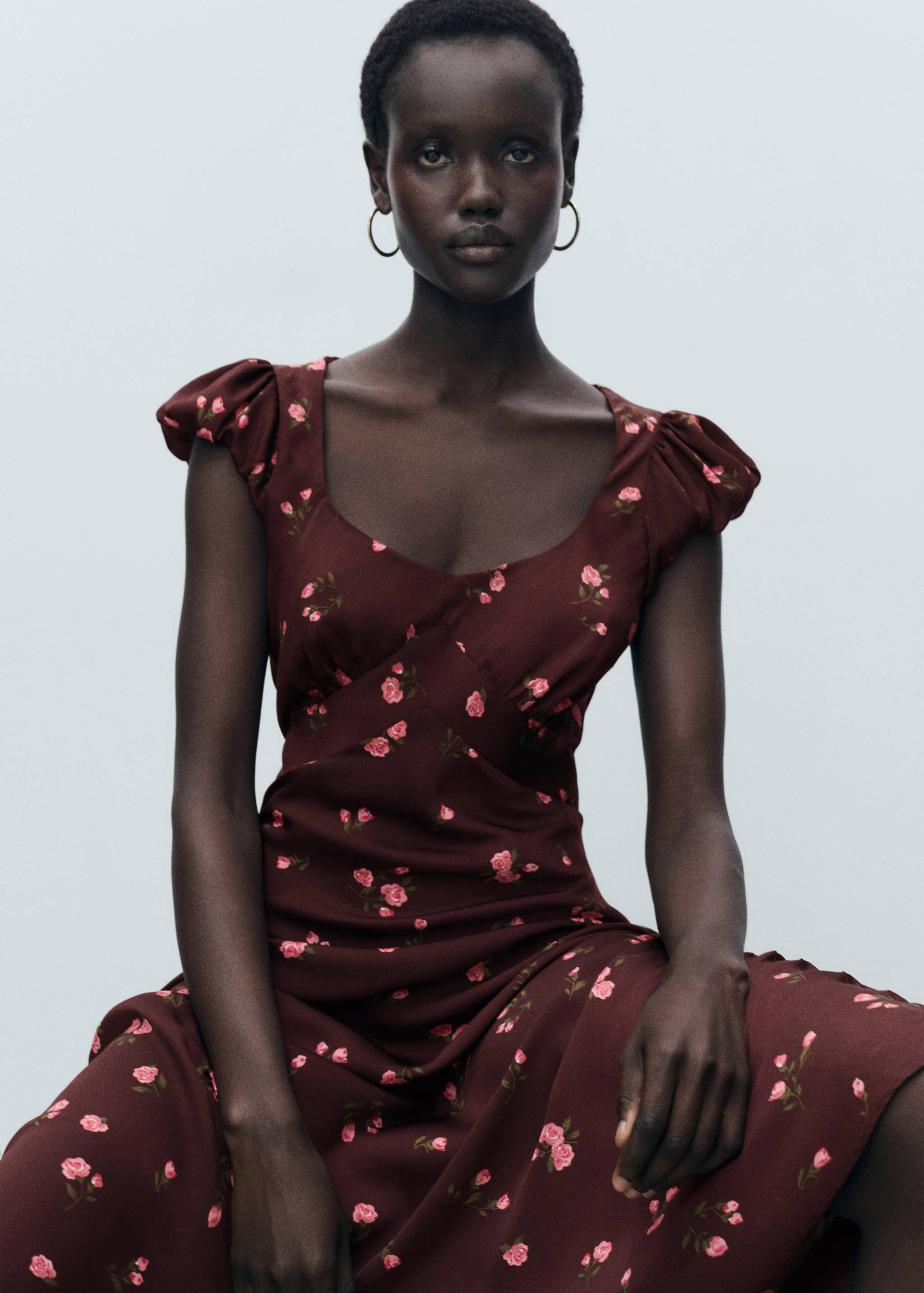 Short-sleeved floral midi-dress - Details of the article 1