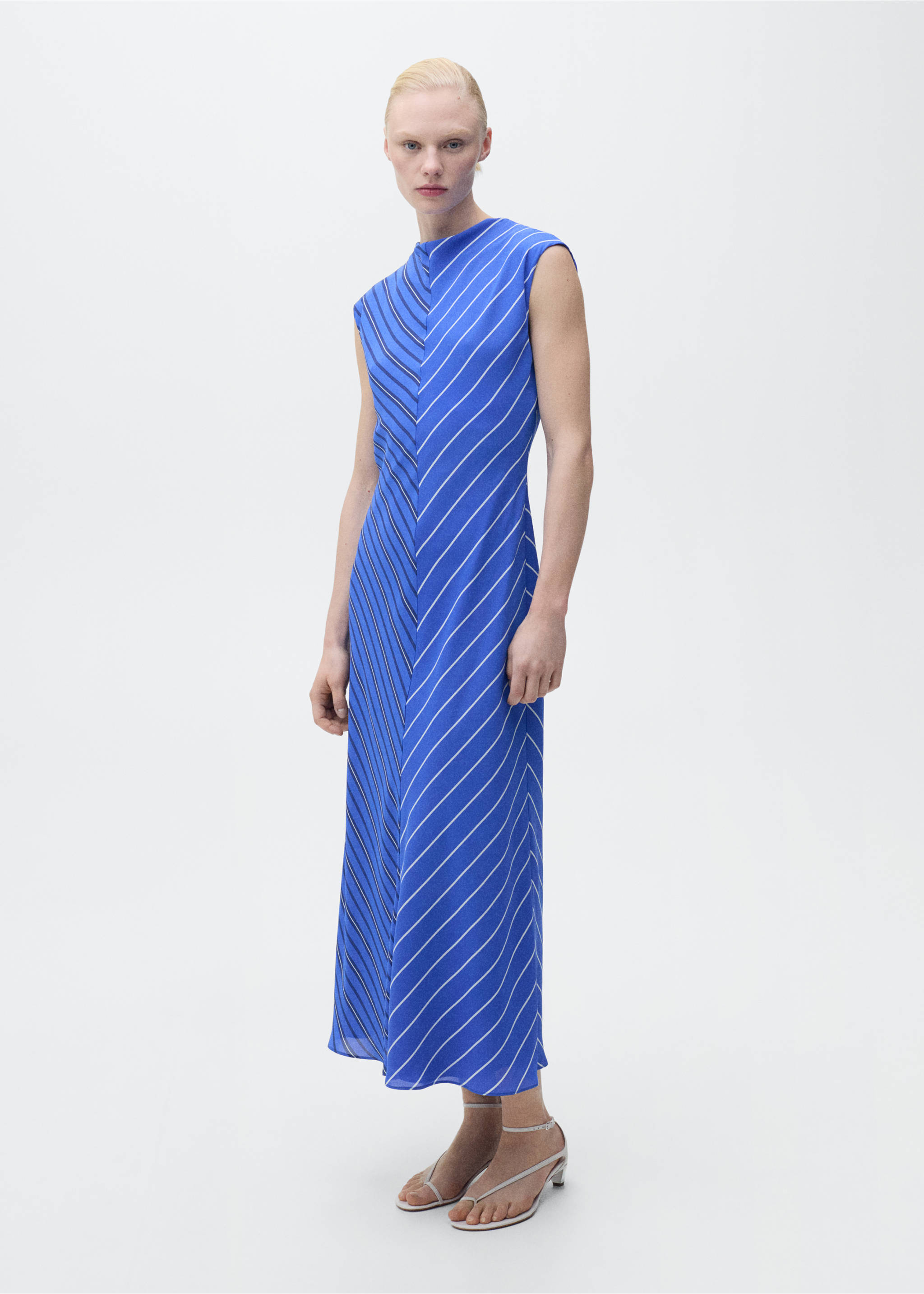 Combined striped flared dress - General plane, Blue. Ref: 87007204-00.