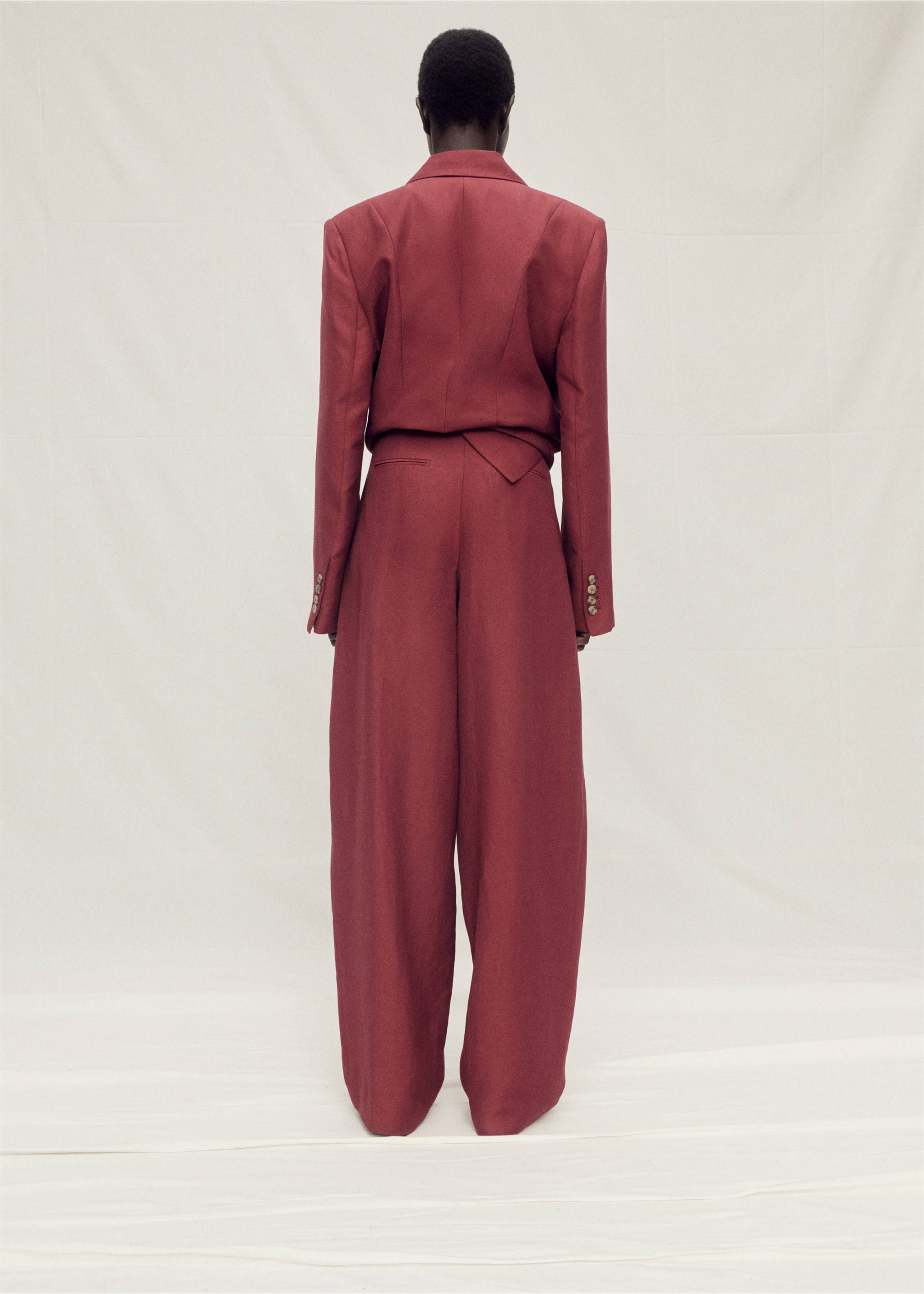 Wide leg linen-blend suit trousers - Reverse of the article, Wine. Ref: 87007721-00.