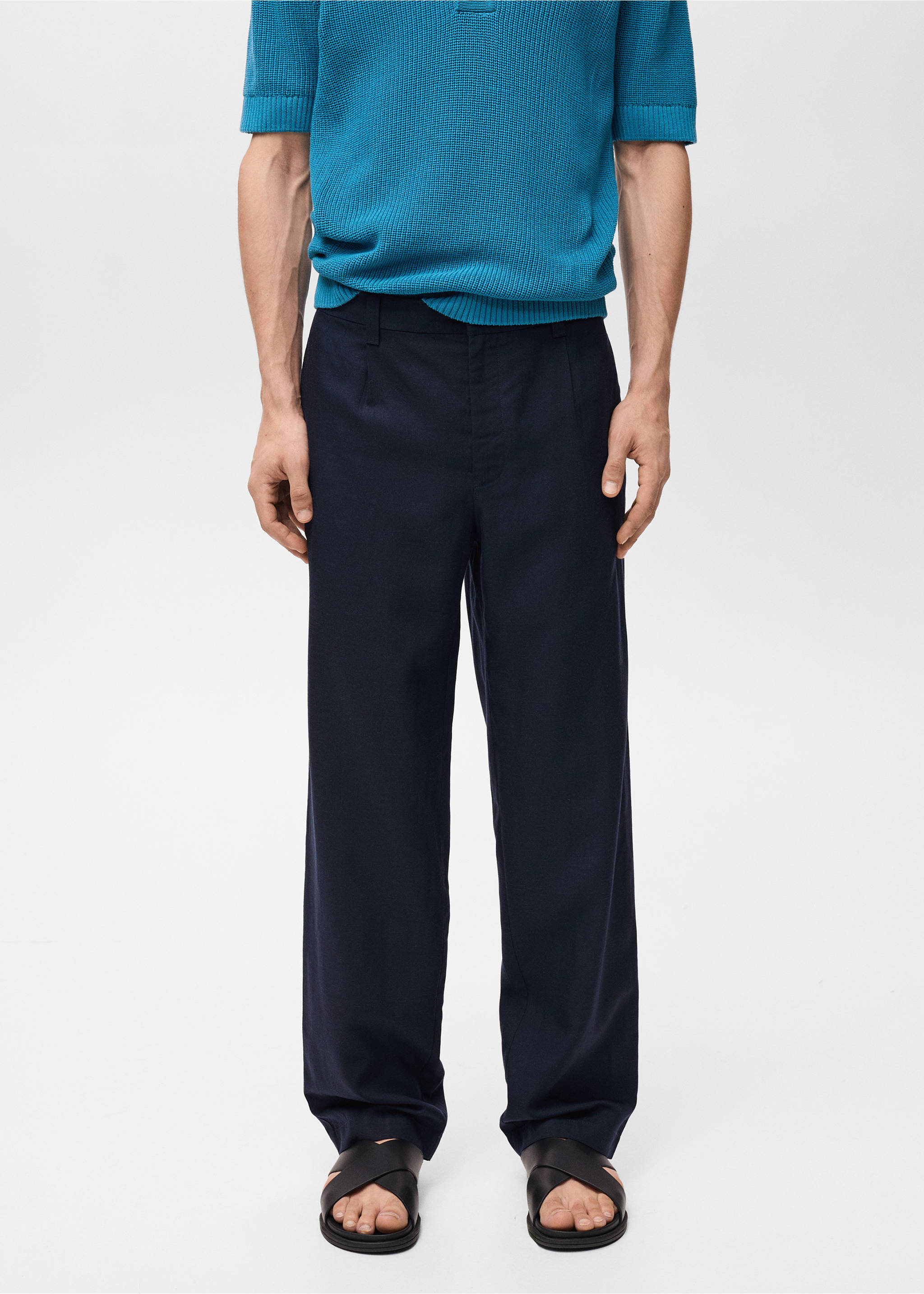 Linen lyocell regular-fit trousers - Medium plane, Dark Navy. Ref: 87007889-00.