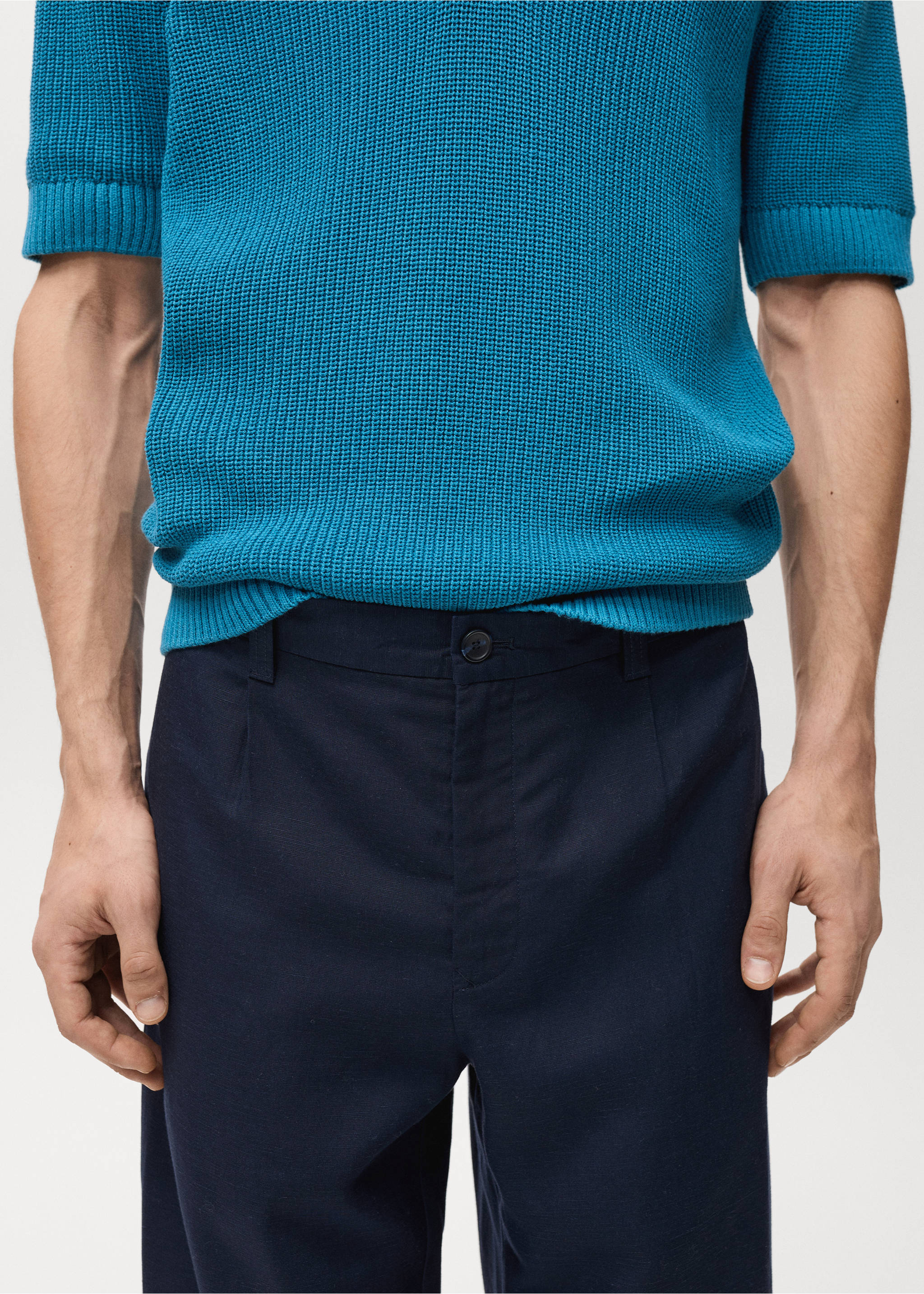 Linen lyocell regular-fit trousers - Details of the article 1, Dark Navy. Ref: 87007889-00.