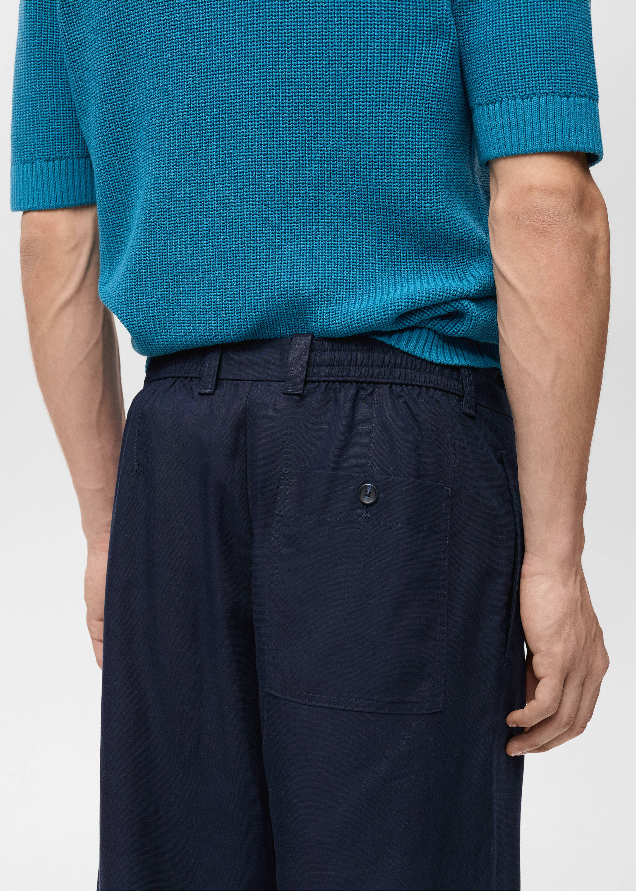 Linen lyocell regular-fit trousers - Details of the article 6, Dark Navy. Ref: 87007889-00.