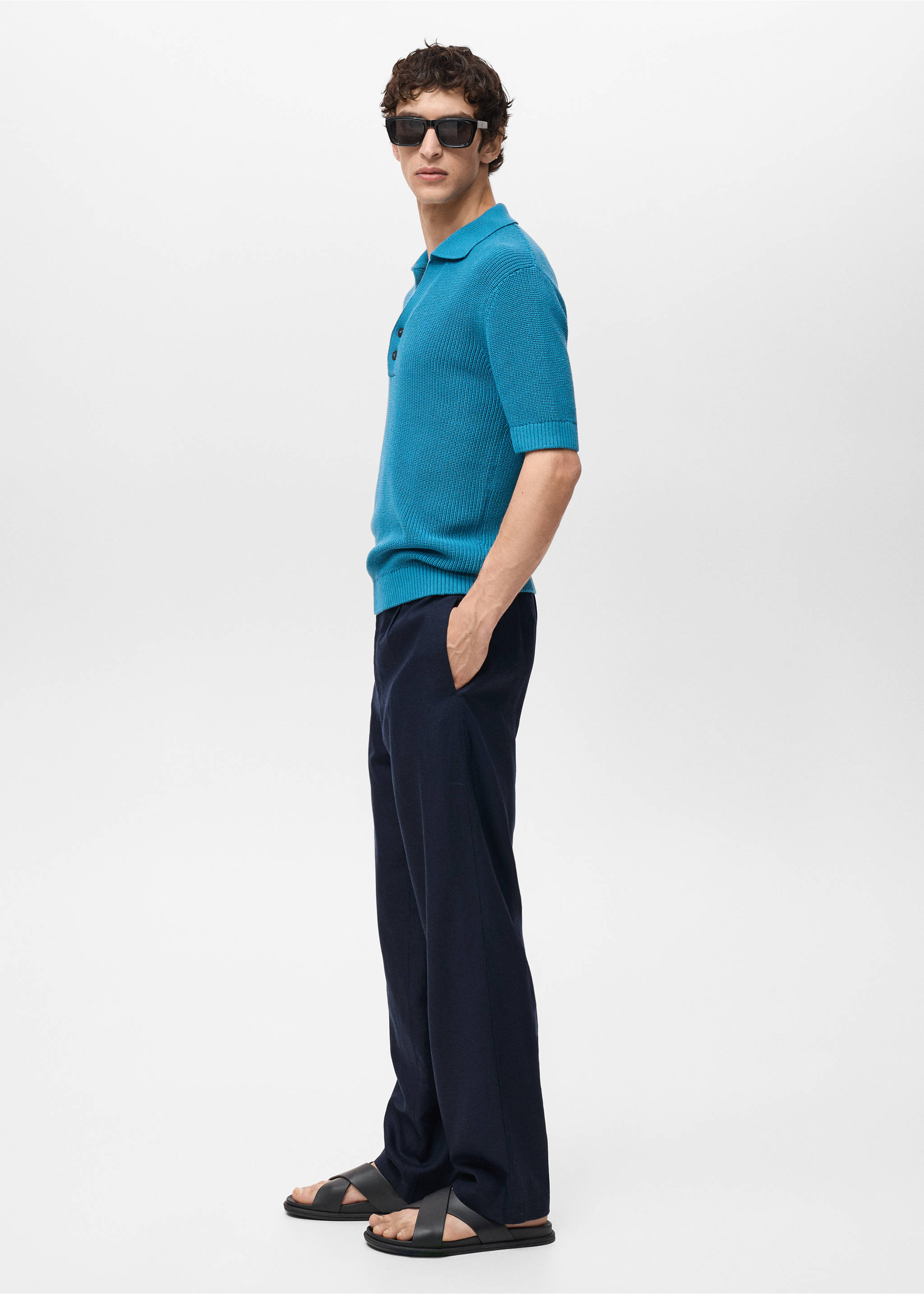Linen lyocell regular-fit trousers - Details of the article 2, Dark Navy. Ref: 87007889-00.