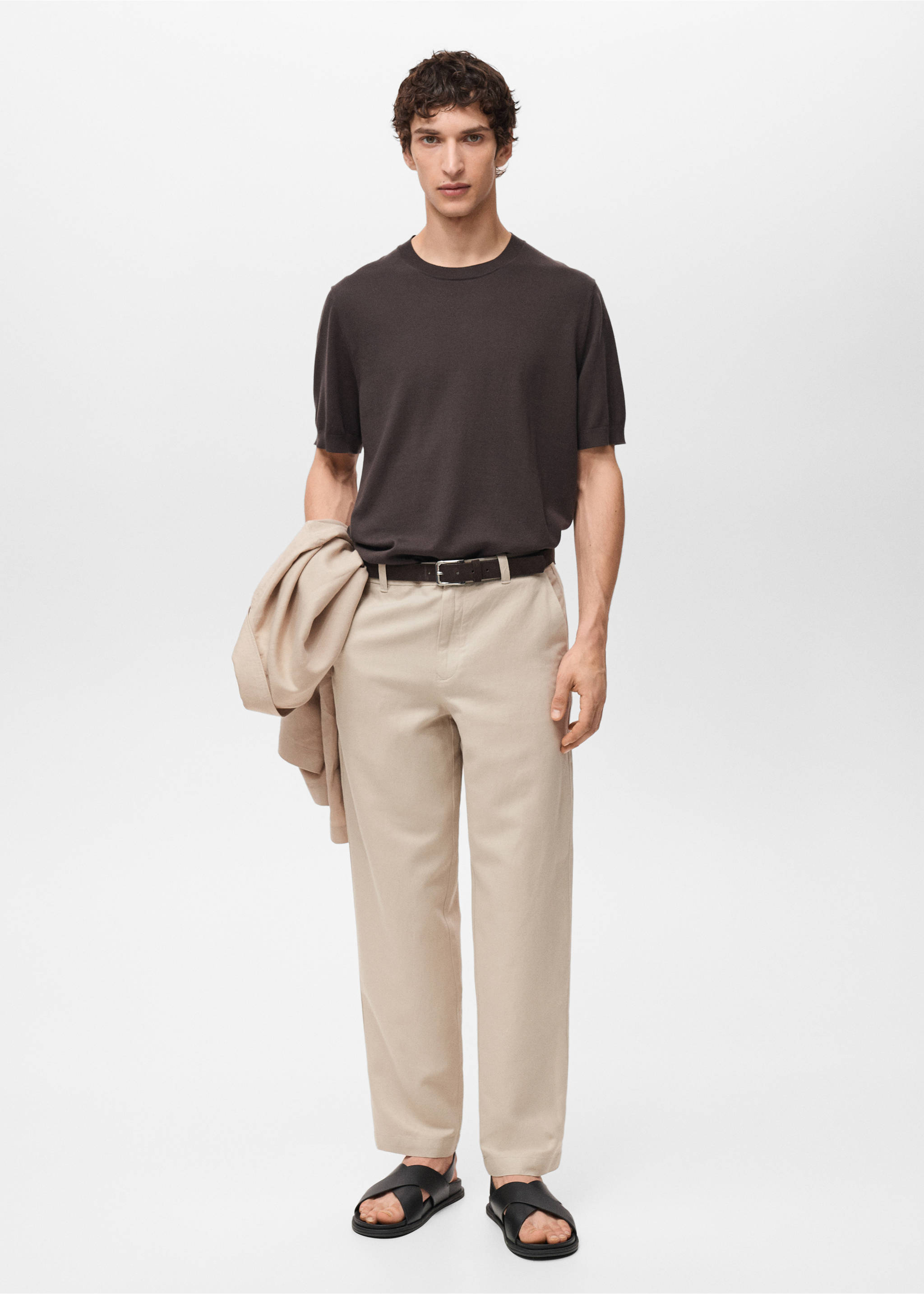 Regular-fit linen trousers - General plane, Sand. Ref: 87007891-00.