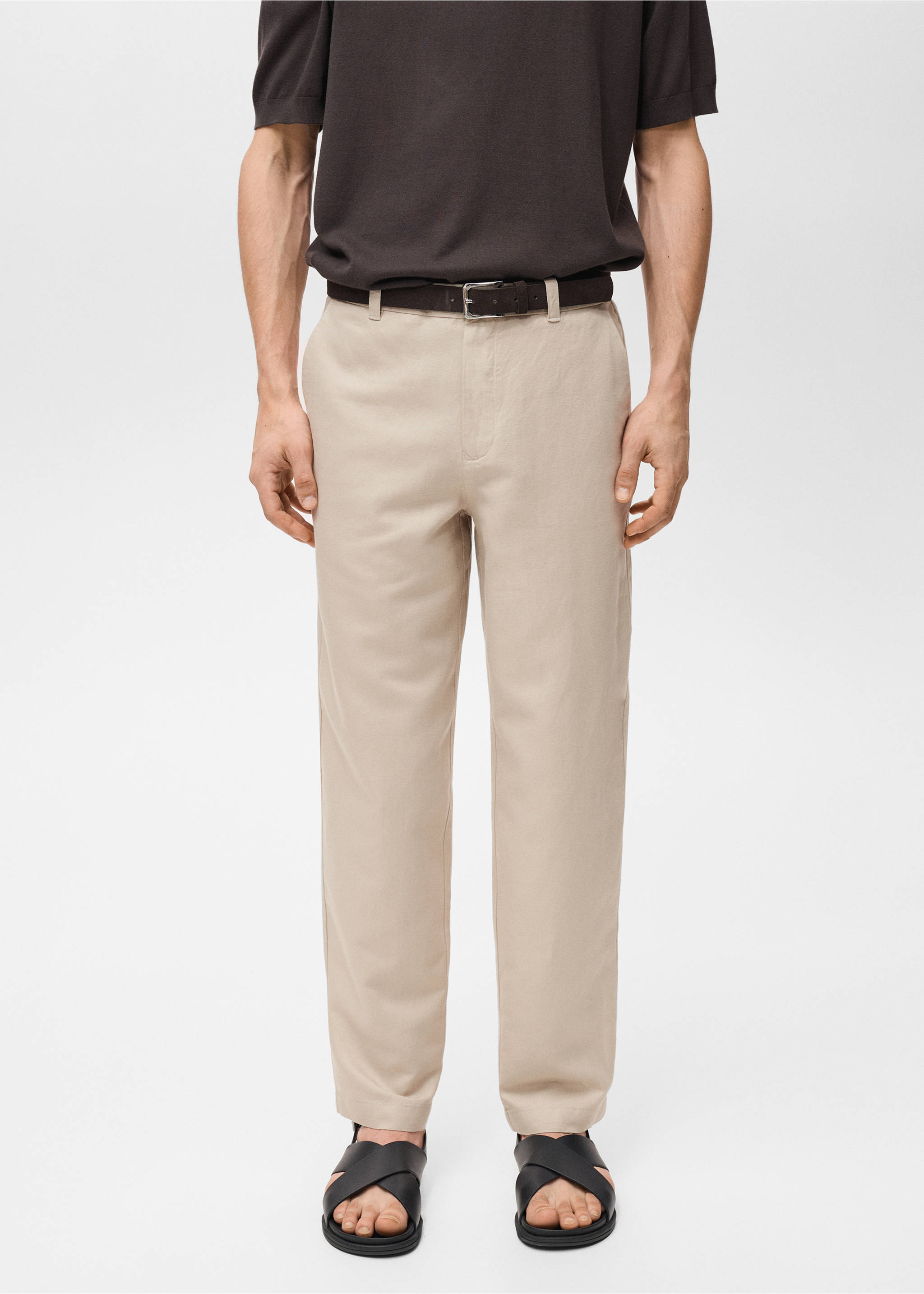 Regular-fit linen trousers - Medium plane, Sand. Ref: 87007891-00.