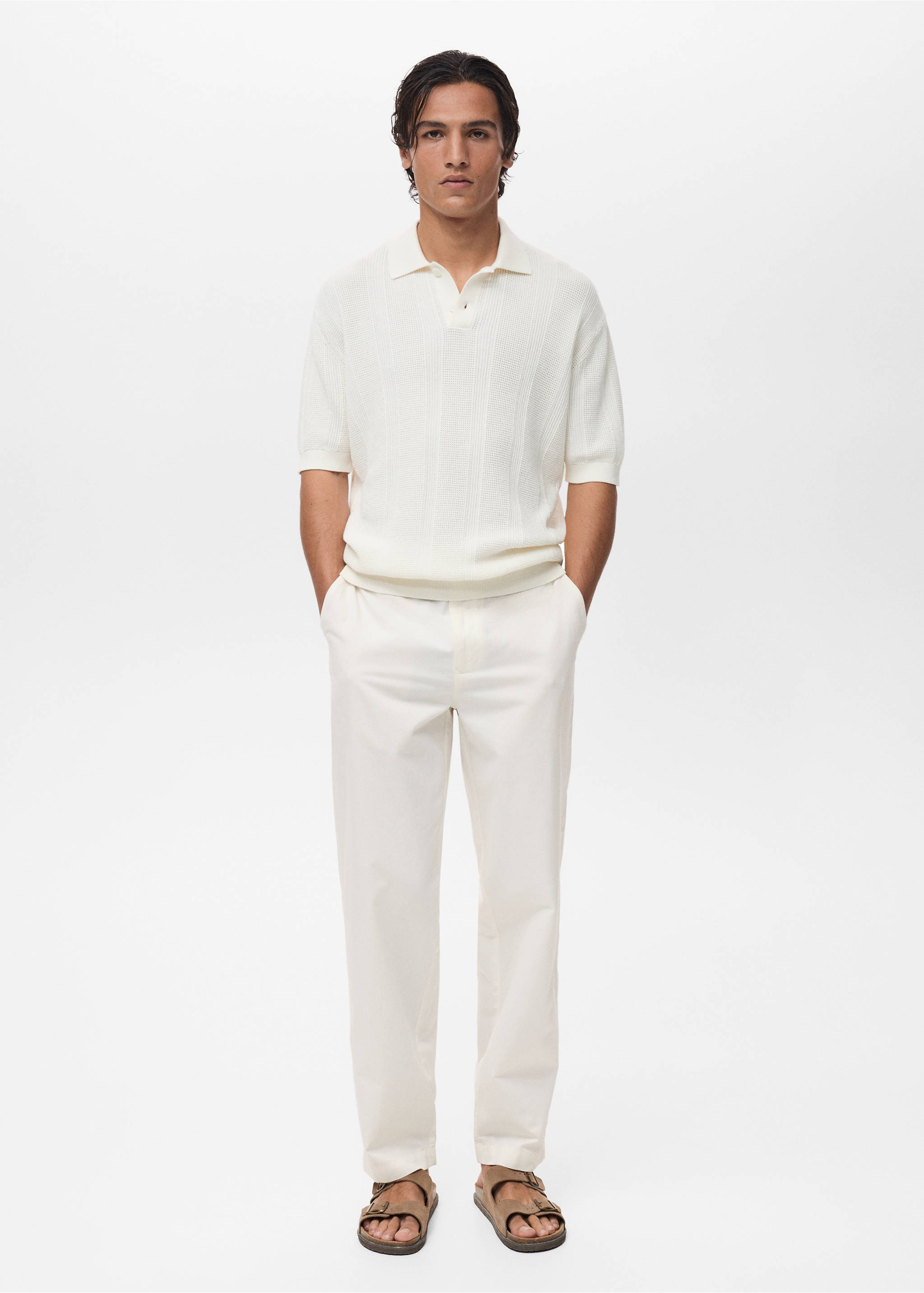 Lněné kalhoty regular fit - Celkový náhled, Béžová. Ref: 87007892-00.