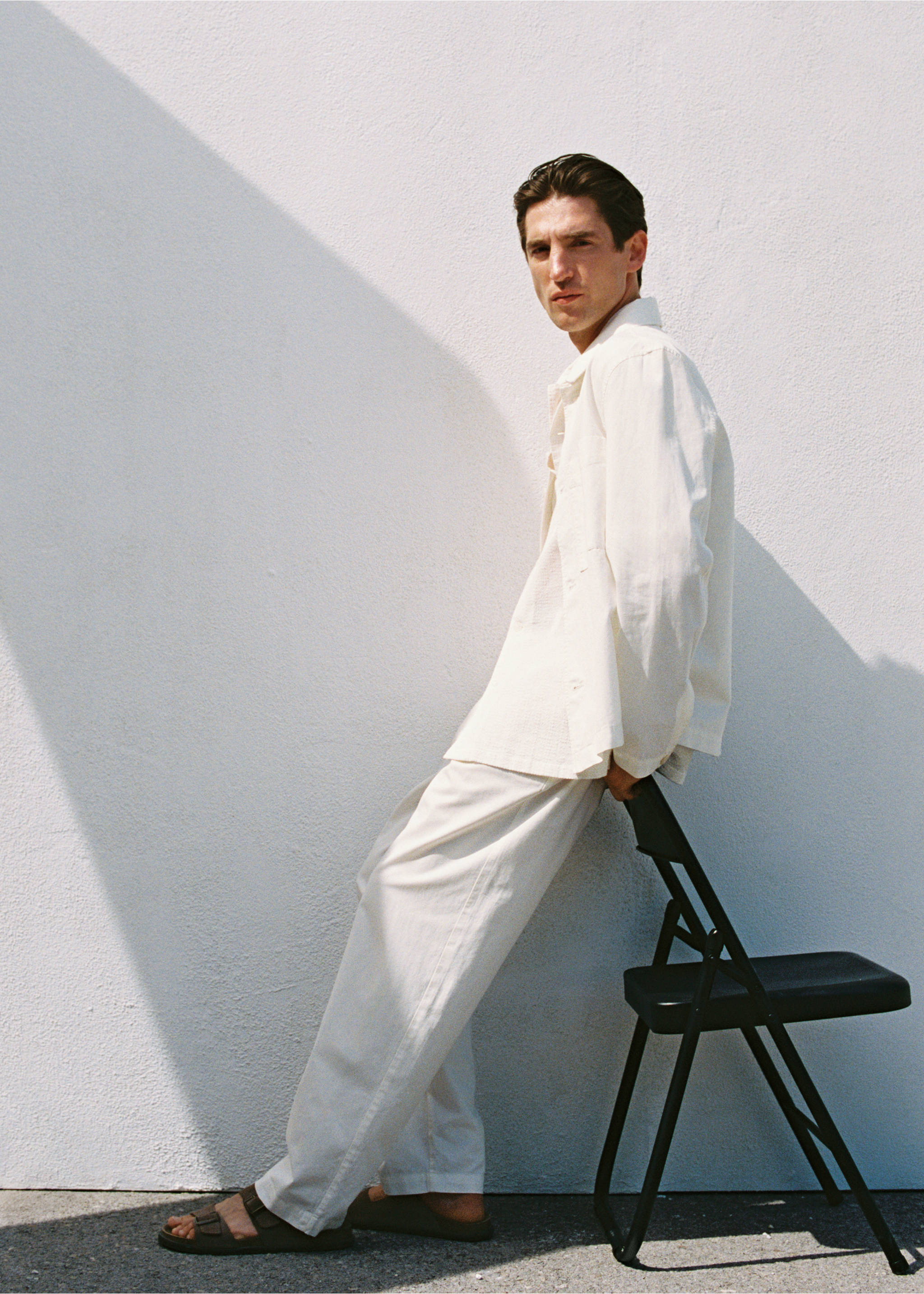 Lněné kalhoty regular fit - Detail zboží 5, Béžová. Ref: 87007892-00.