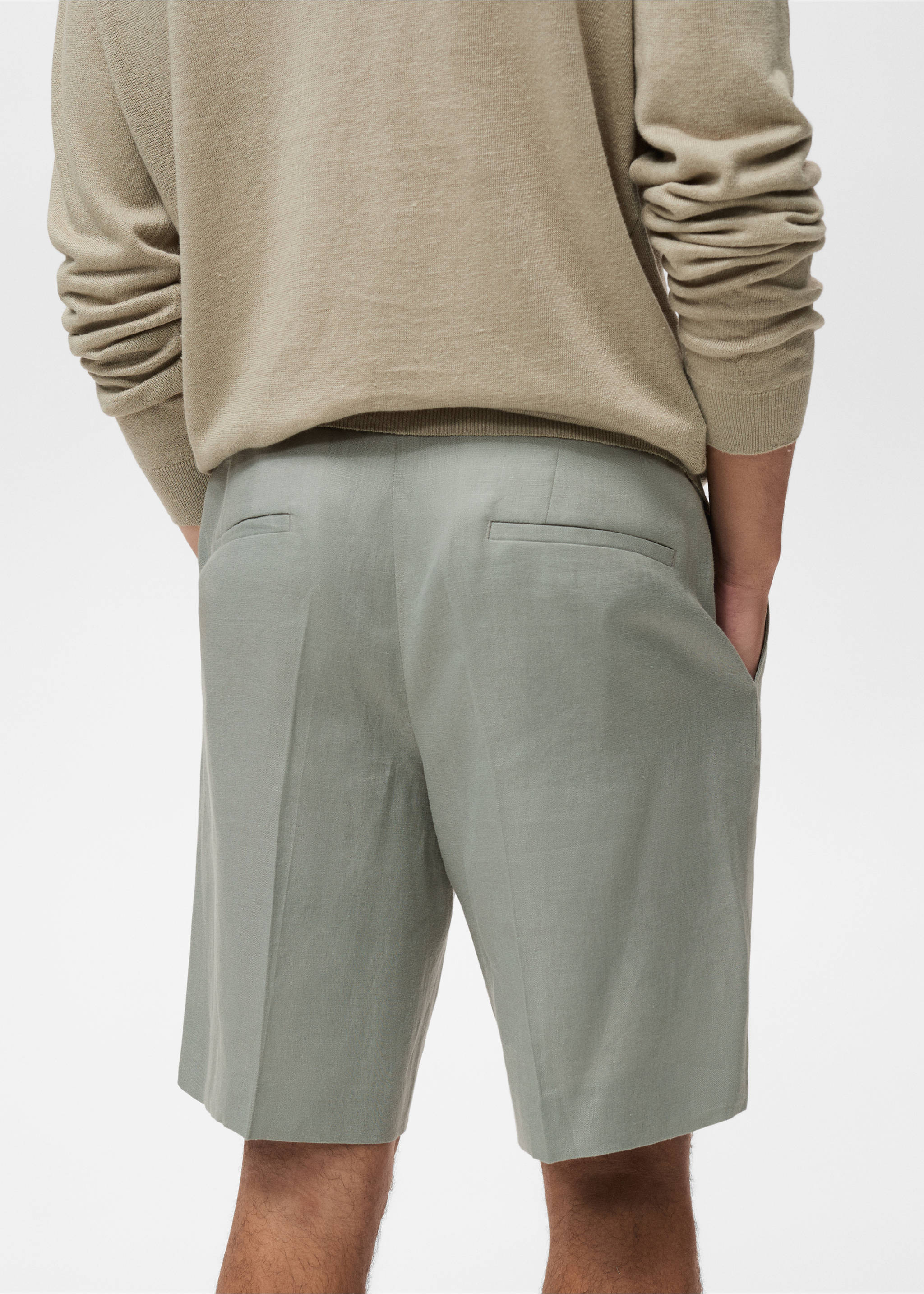 100% linen bermuda shorts with pleats - Details of the article 6, Aqua Green. Ref: 87007898-00.