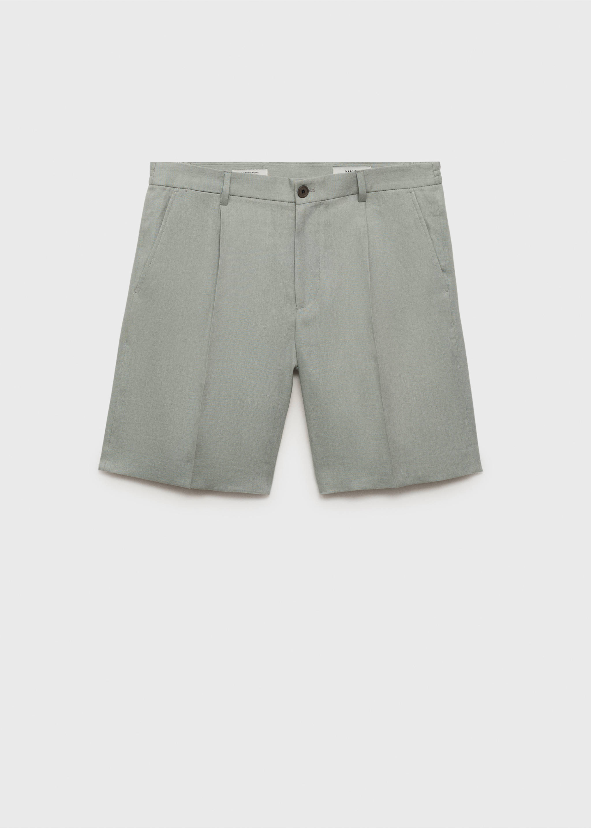 100% linen bermuda shorts with pleats - Article without model, Aqua Green. Ref: 87007898-00.