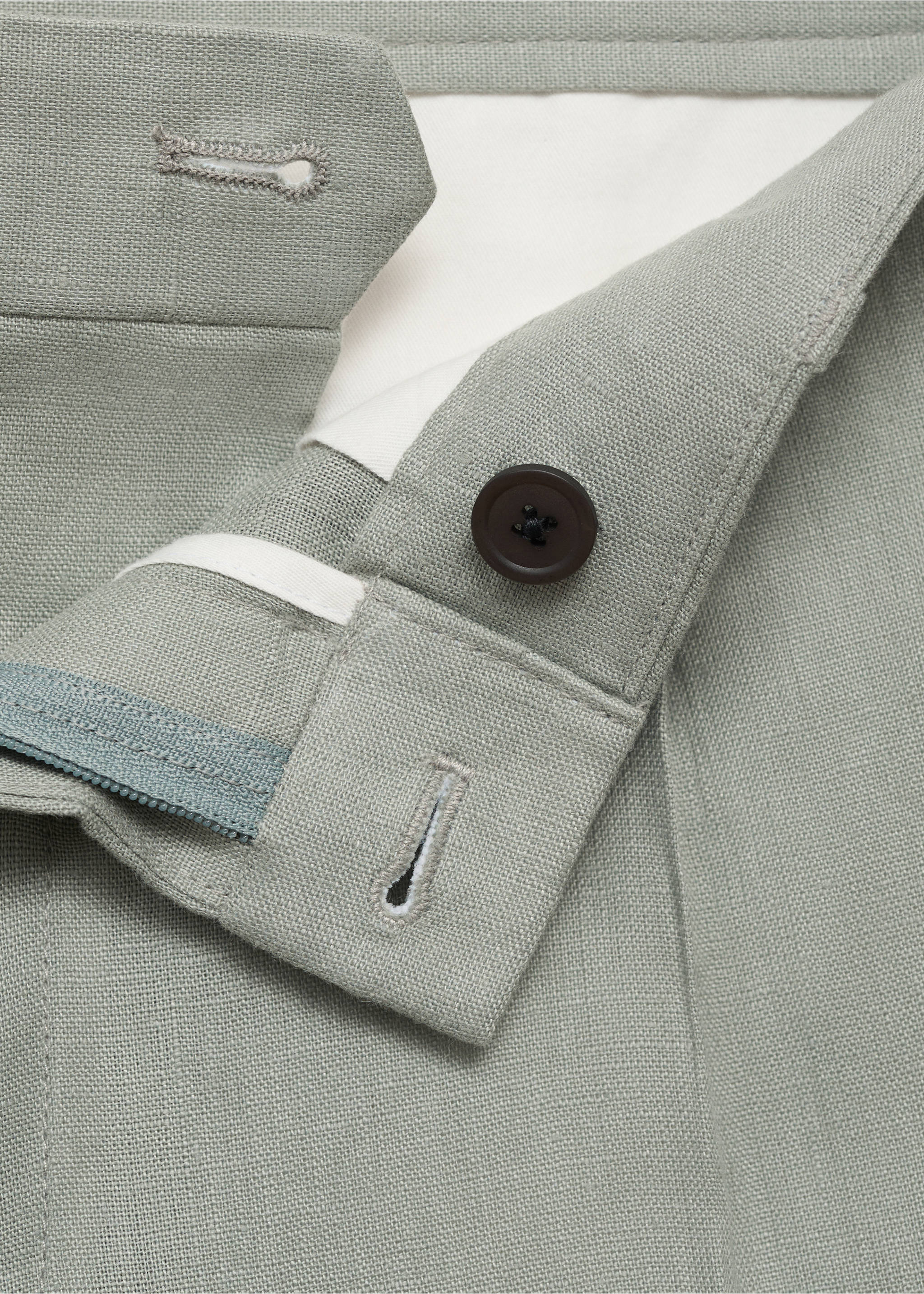 100% linen bermuda shorts with pleats - Details of the article 8, Aqua Green. Ref: 87007898-00.