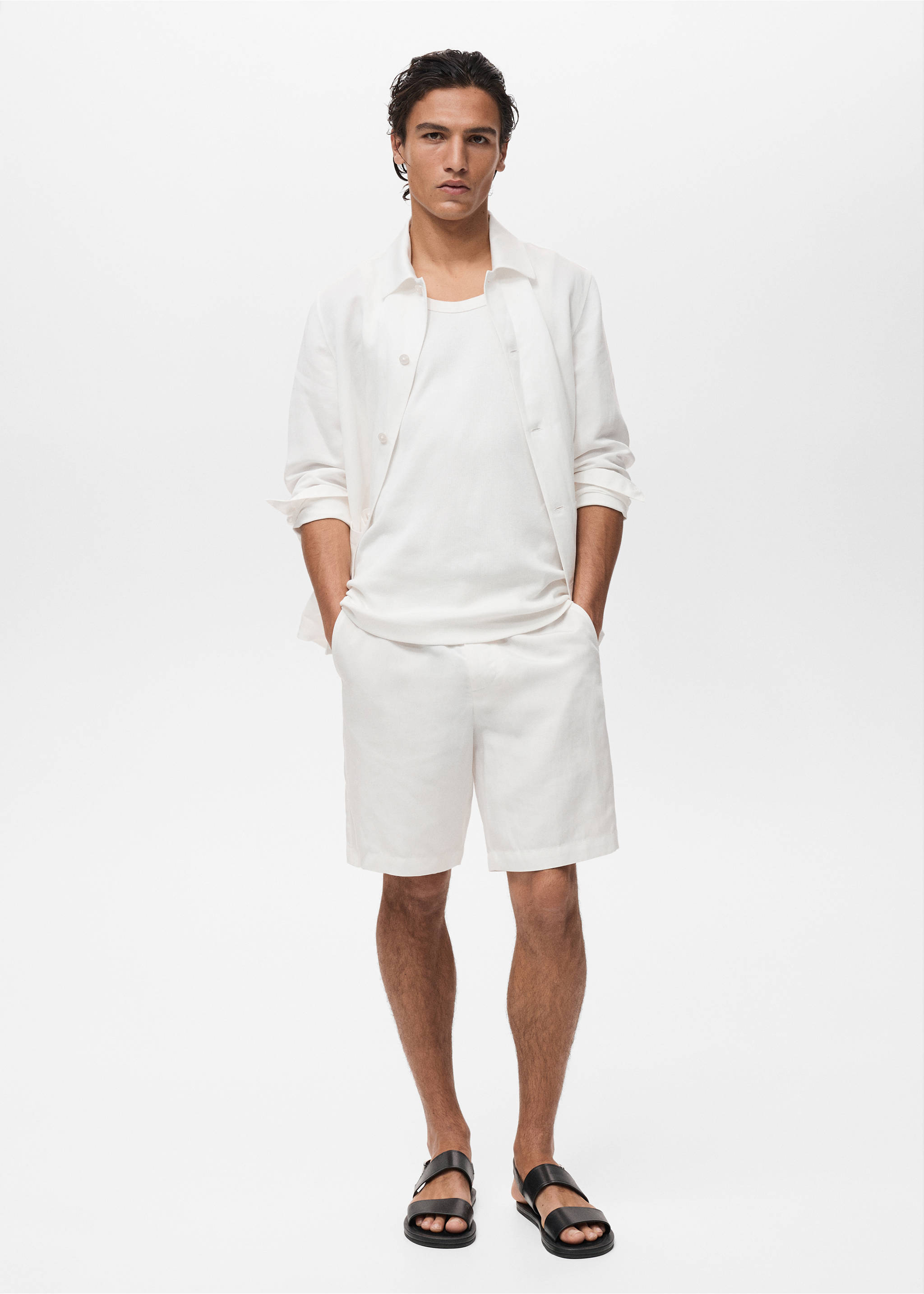 Bermuda lyocell slim-fit - Plan général, Blanc cassé. Ref: 87007899-00.
