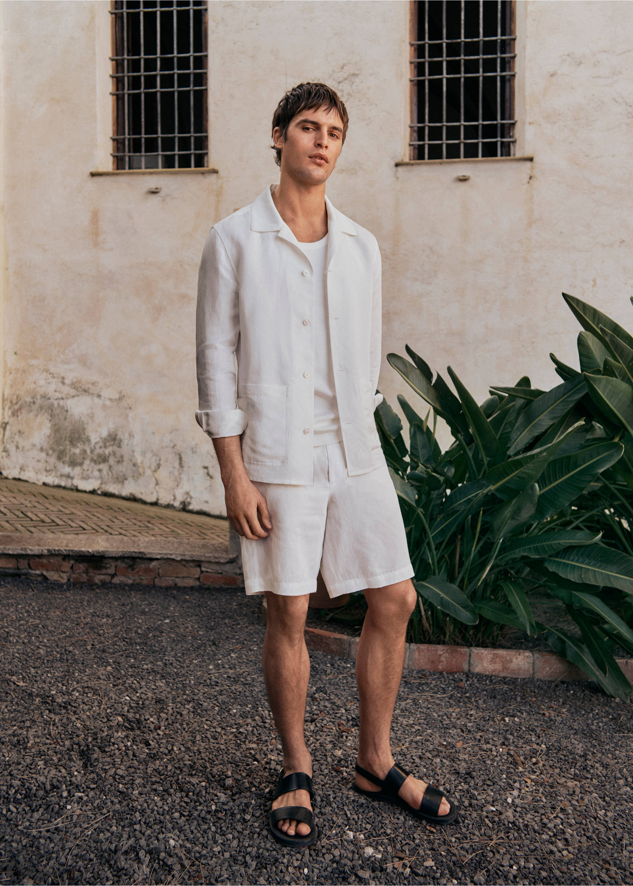 Bermuda lyocell slim-fit - Détail de l'article 5, Blanc cassé. Ref: 87007899-00.
