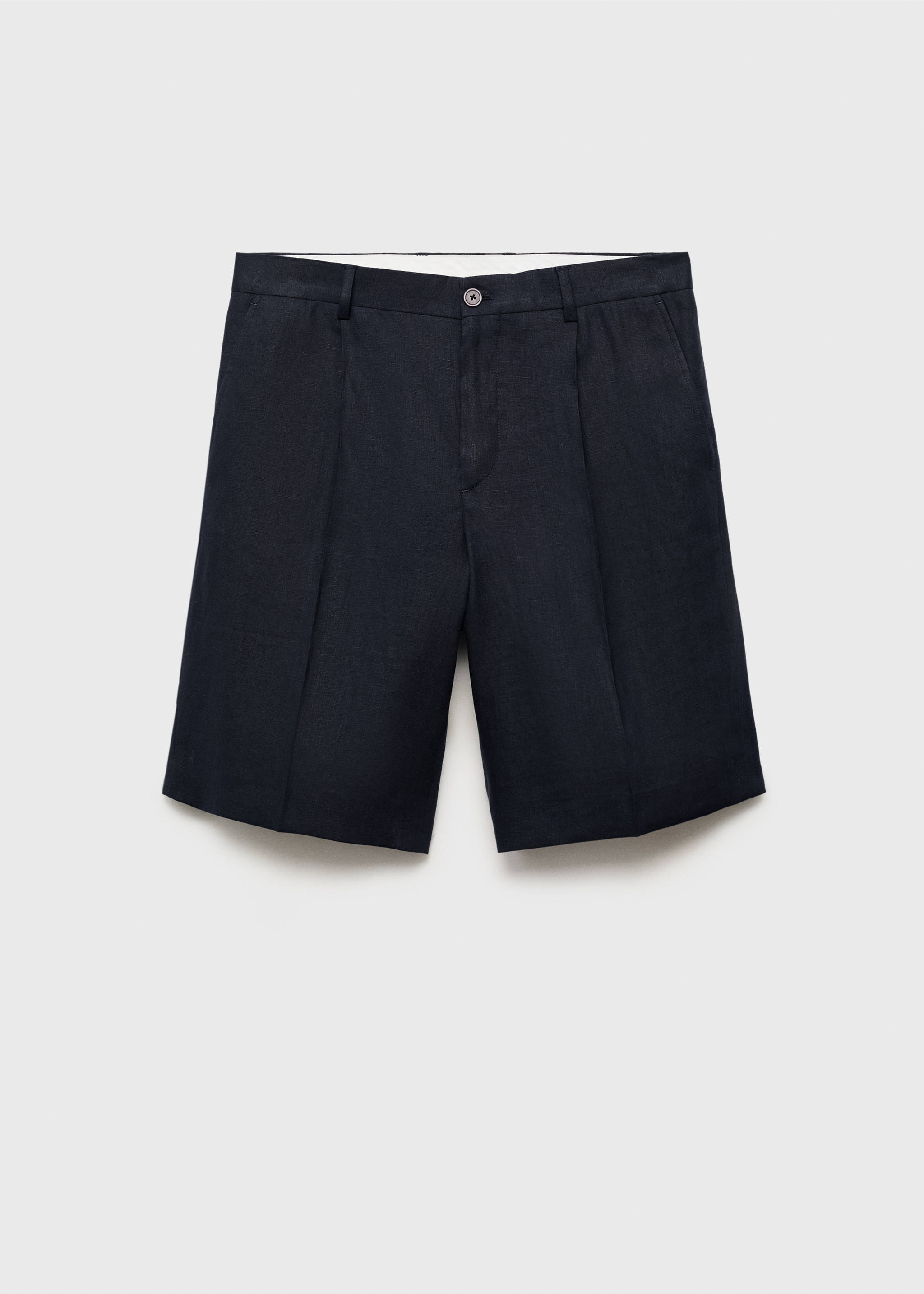 Bermudy slim fit z 100% lnu - Artykuł bez modela/modelki, Granatowy. Ref: 87007900-00.