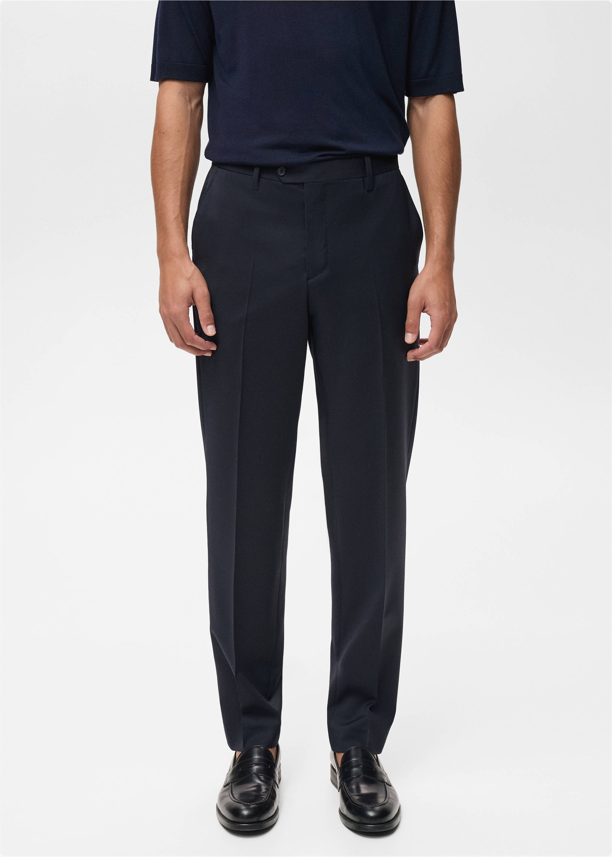 Kalhoty k obleku z chladné vlny - Náhled ve středové rovině, Modrá. Ref: 87007901-00.