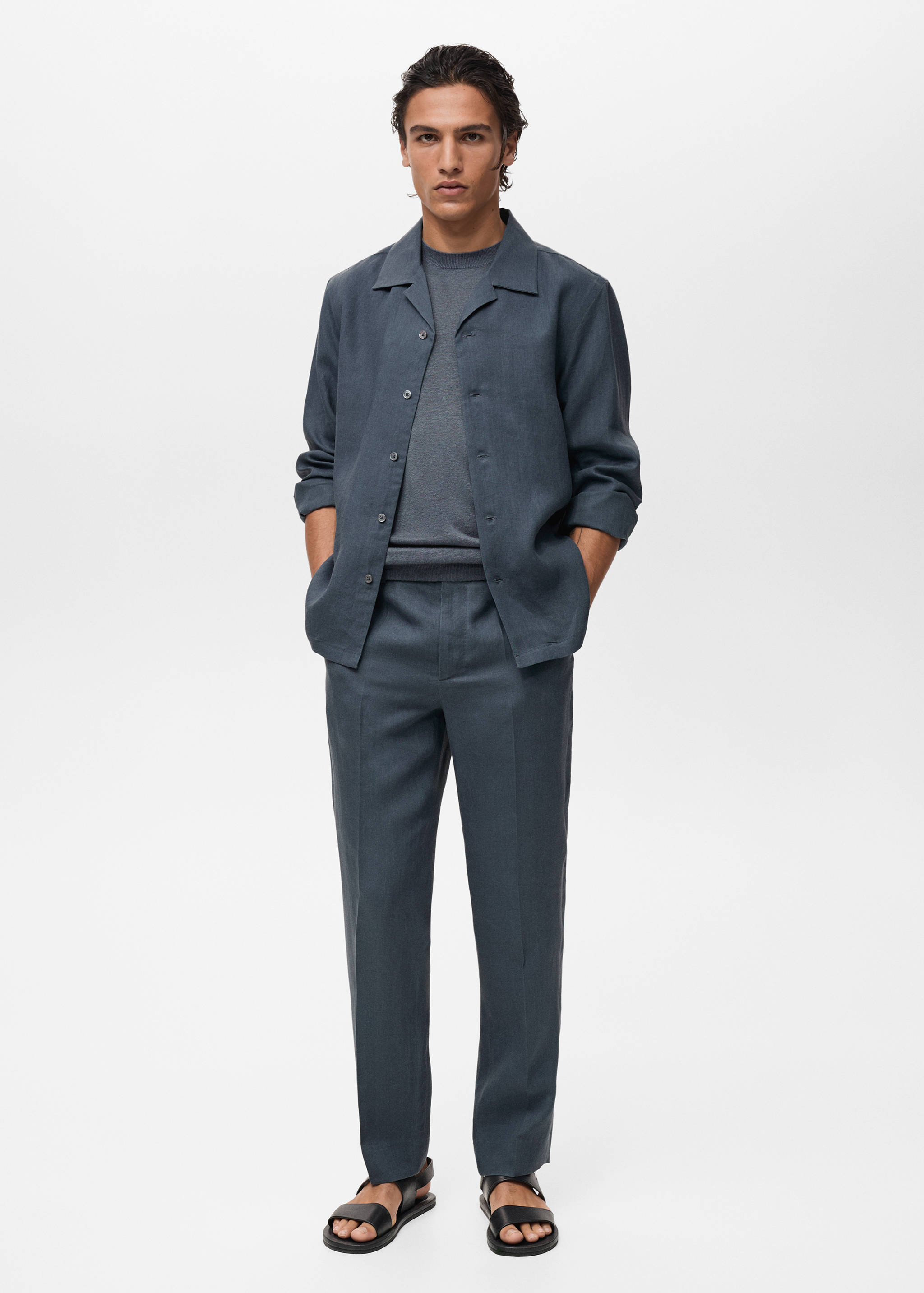 100% linen bowling-collar shirt - General plane