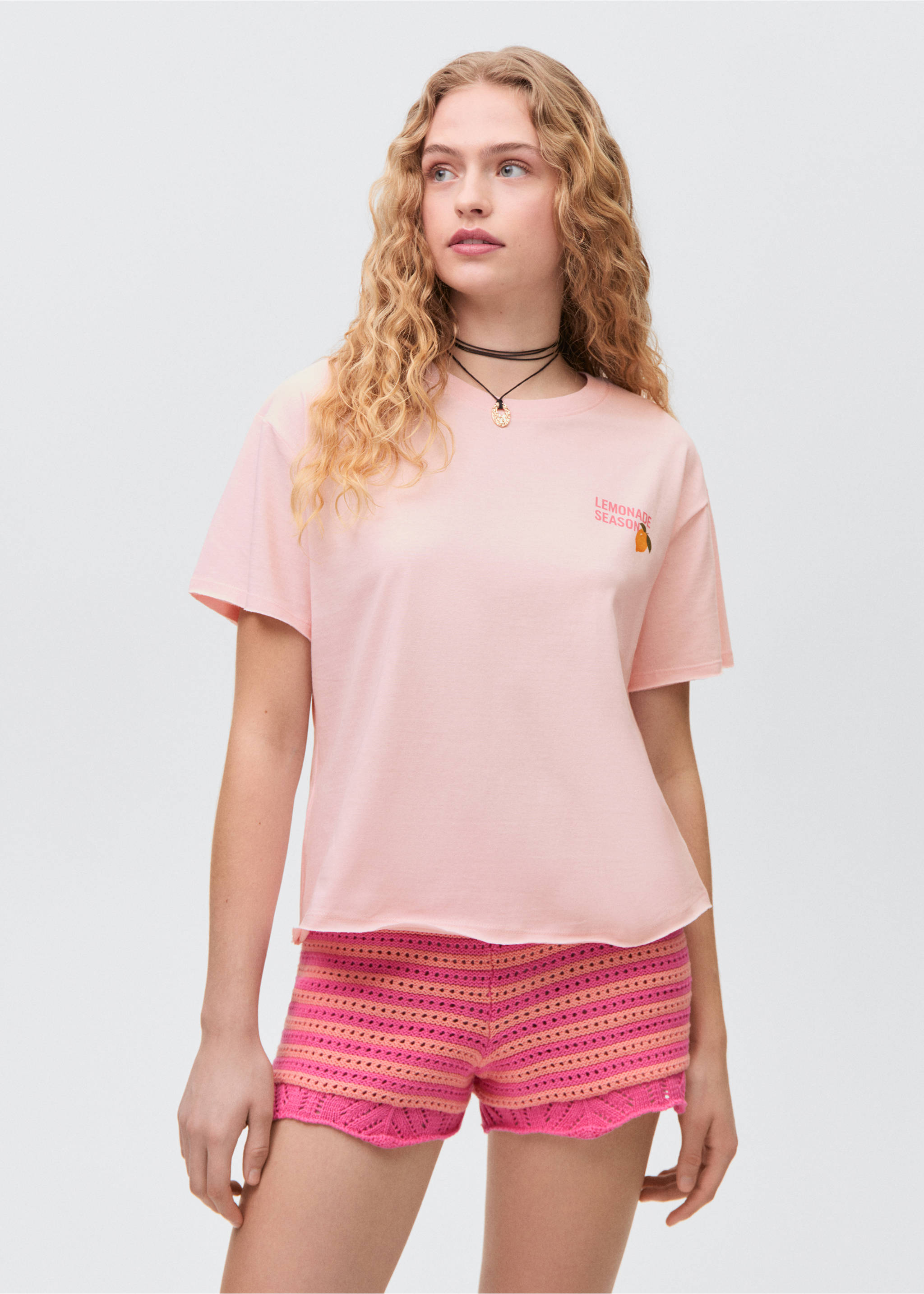 Short-sleeved printed t-shirt - Medium plane, Pastel Pink. Ref: 87008274-00.