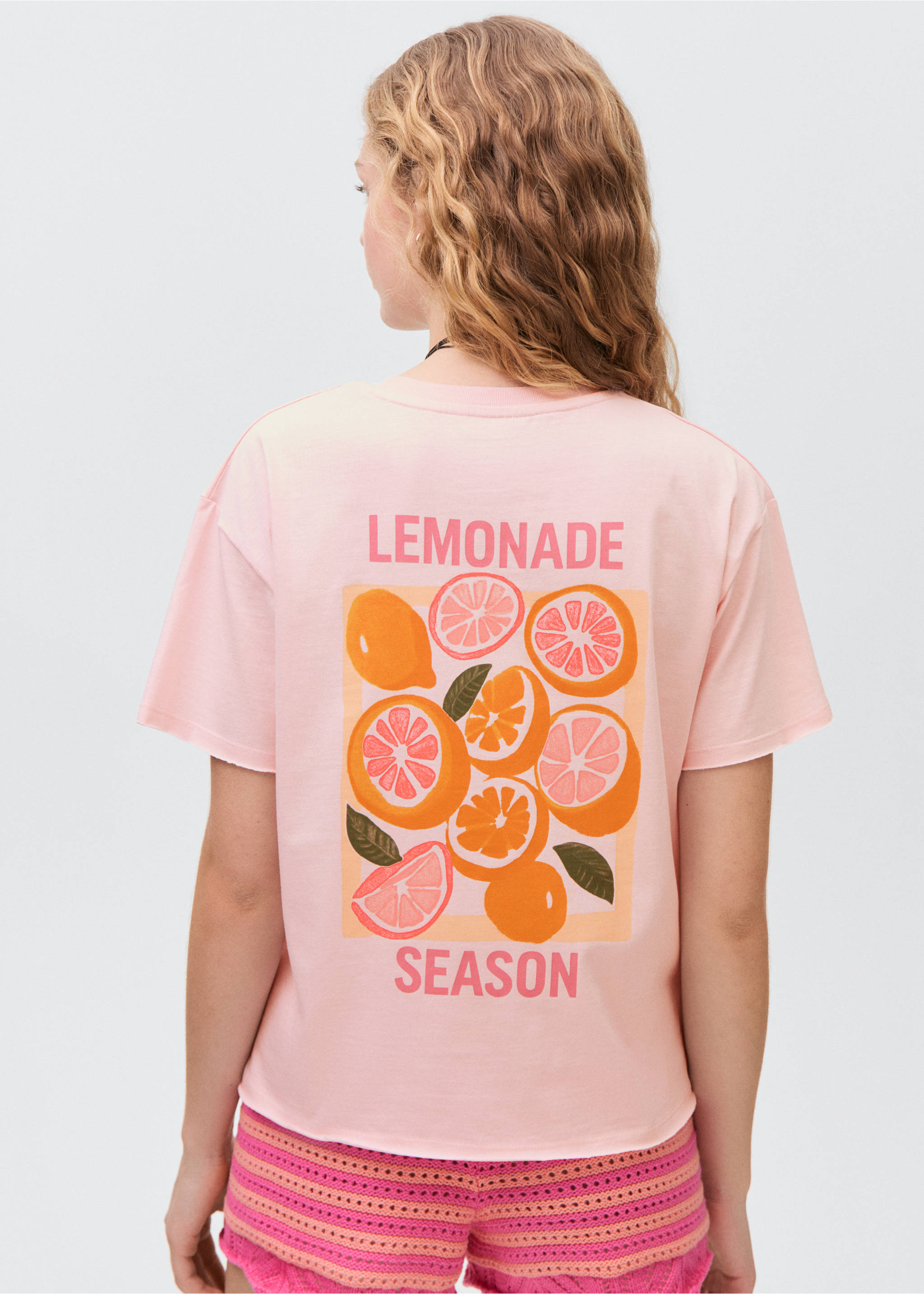 Short-sleeved printed t-shirt - Reverse of the article, Pastel Pink. Ref: 87008274-00.