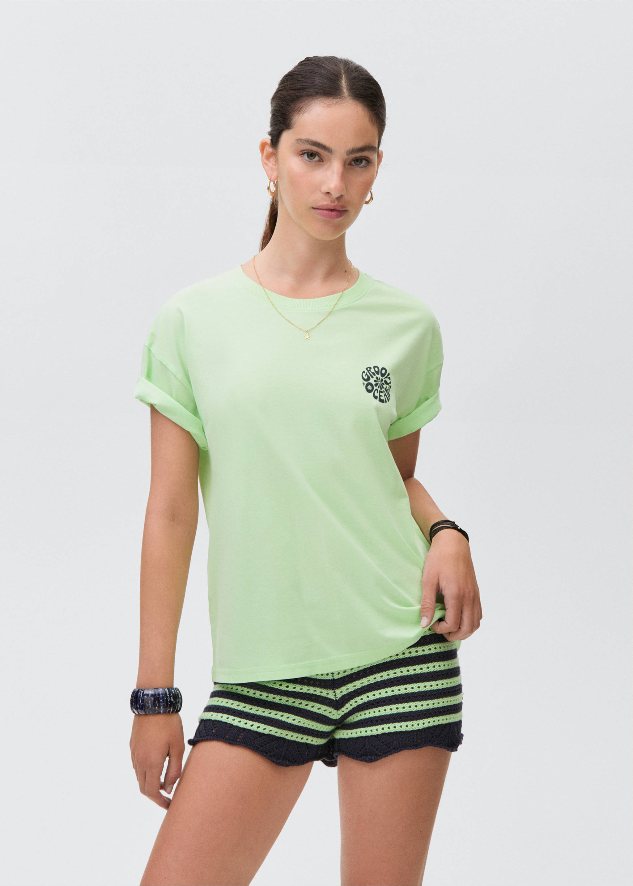 Short-sleeved printed t-shirt - General plane, Pastel Green. Ref: 87008275-00.